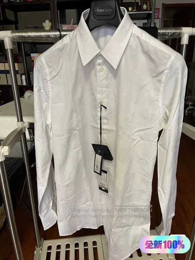 Versace Versace Men's white dark flower long-sleeved shirt Size US L / EU 52-54 / 3 - 1 Thumbnail