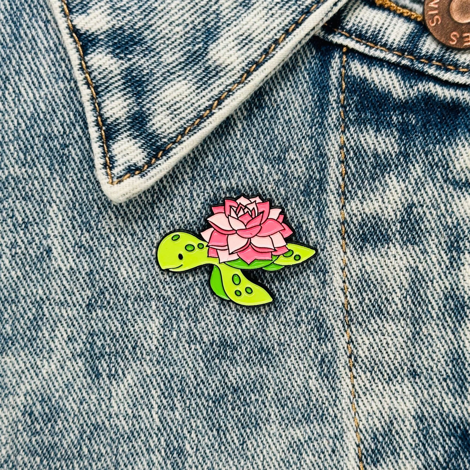 Other New Turtle Sea with Flowers Lotus Pink and Green Enamel Bug Size ONE SIZE - 4 Thumbnail