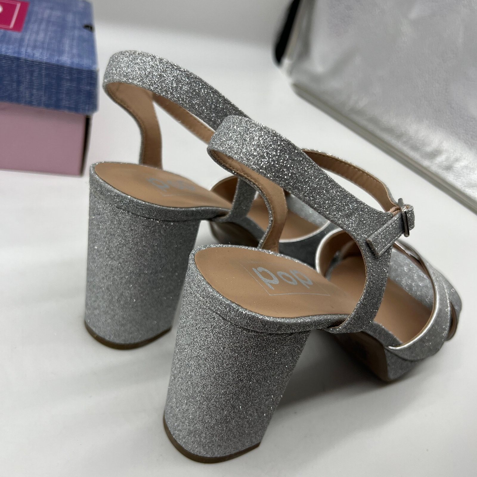 Other Pop Delighted Womens Silver Glitter Heeled Sandals Size 11M Size US 11 / IT 41 - 7 Thumbnail