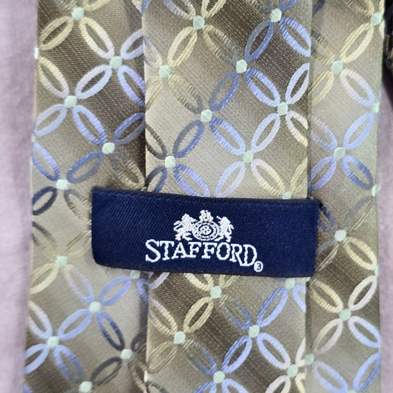 Stafford Stafford Green Gray Dot Floral Geometric 100% Silk Neck Tie Size 32 - 4 Thumbnail