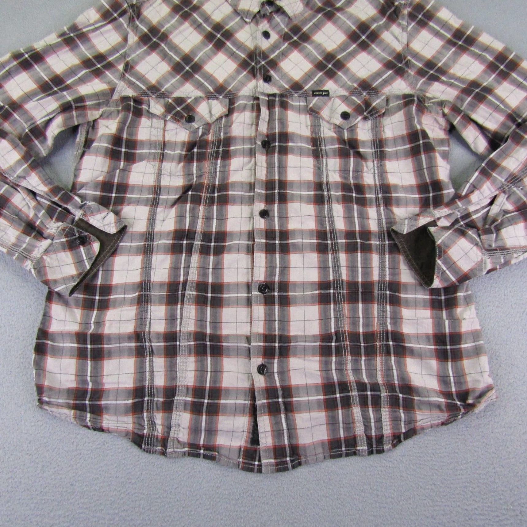 Diesel VINTAGE Diesel Shirt Mens Large Gray Orange Plaid Button Up Long Sleeve Cotton Casual Size US L / EU 52-54 / 3 - 4 Thumbnail