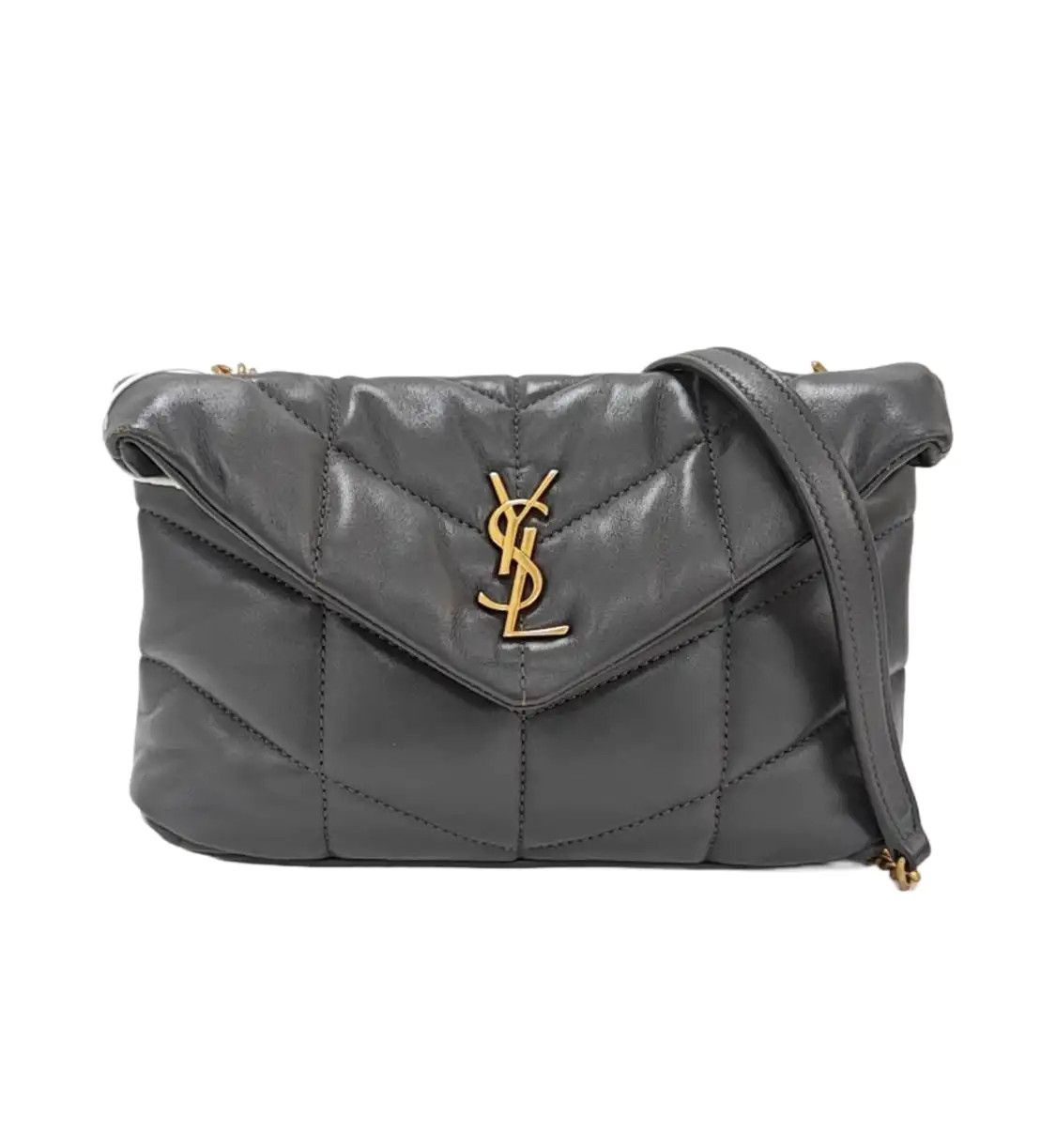 Saint Laurent Paris Saint Laurent Paris YSL PUFFER grey sheepskin quilted Venvelope clutch shoulder Size ONE SIZE - 1 Thumbnail