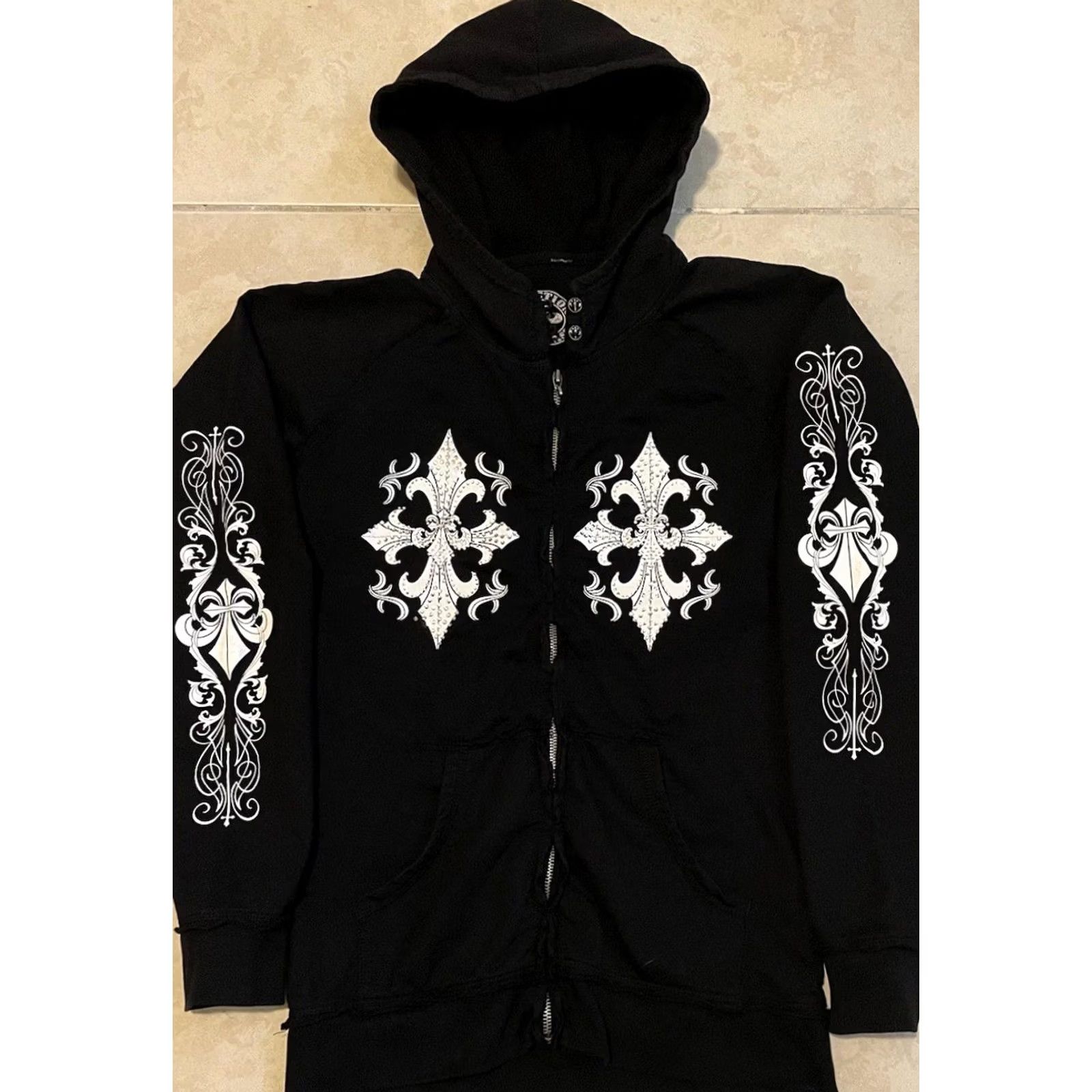 Tapout Vtg Tapout Cross Hoodie L Slim Black Unisex Adults 90s Grunge Biker Punk Riot Zip Full Zip Hooded Pockets Studded Rhinestone Size US L / EU 52-54 / 3 - 2 Thumbnail