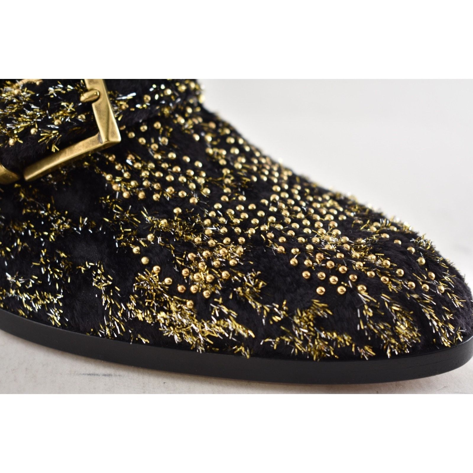 Chloe Chloe Suzanna Black Gold Velvet Studded Ankle Bootie 37 Size US 7 / IT 37 - 5 Thumbnail