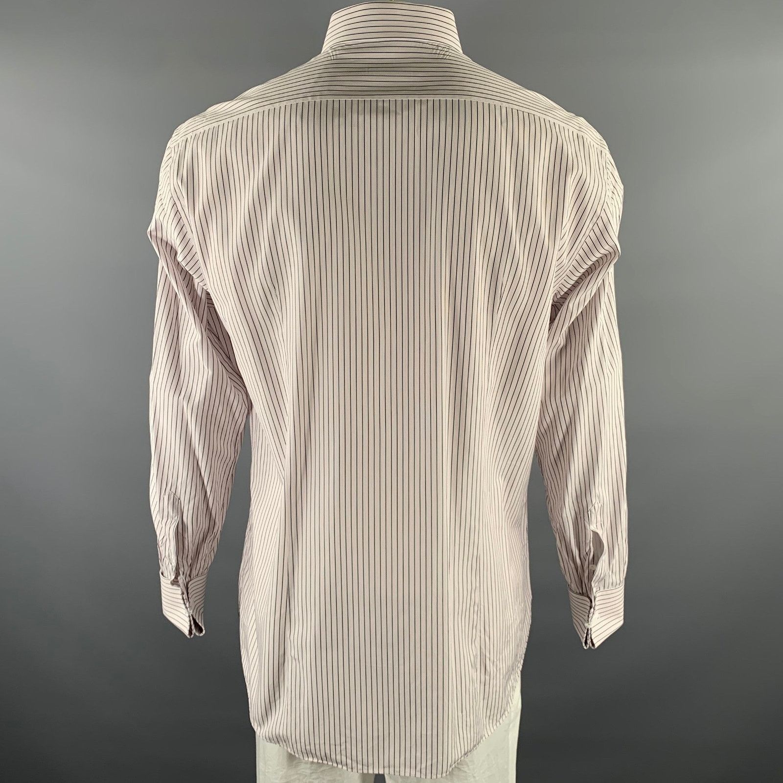 Brioni BRIONI XL White Brown Pink Stripe Cotton French Cuff Shirt Size US XL / EU 56 / 4 - 4 Thumbnail