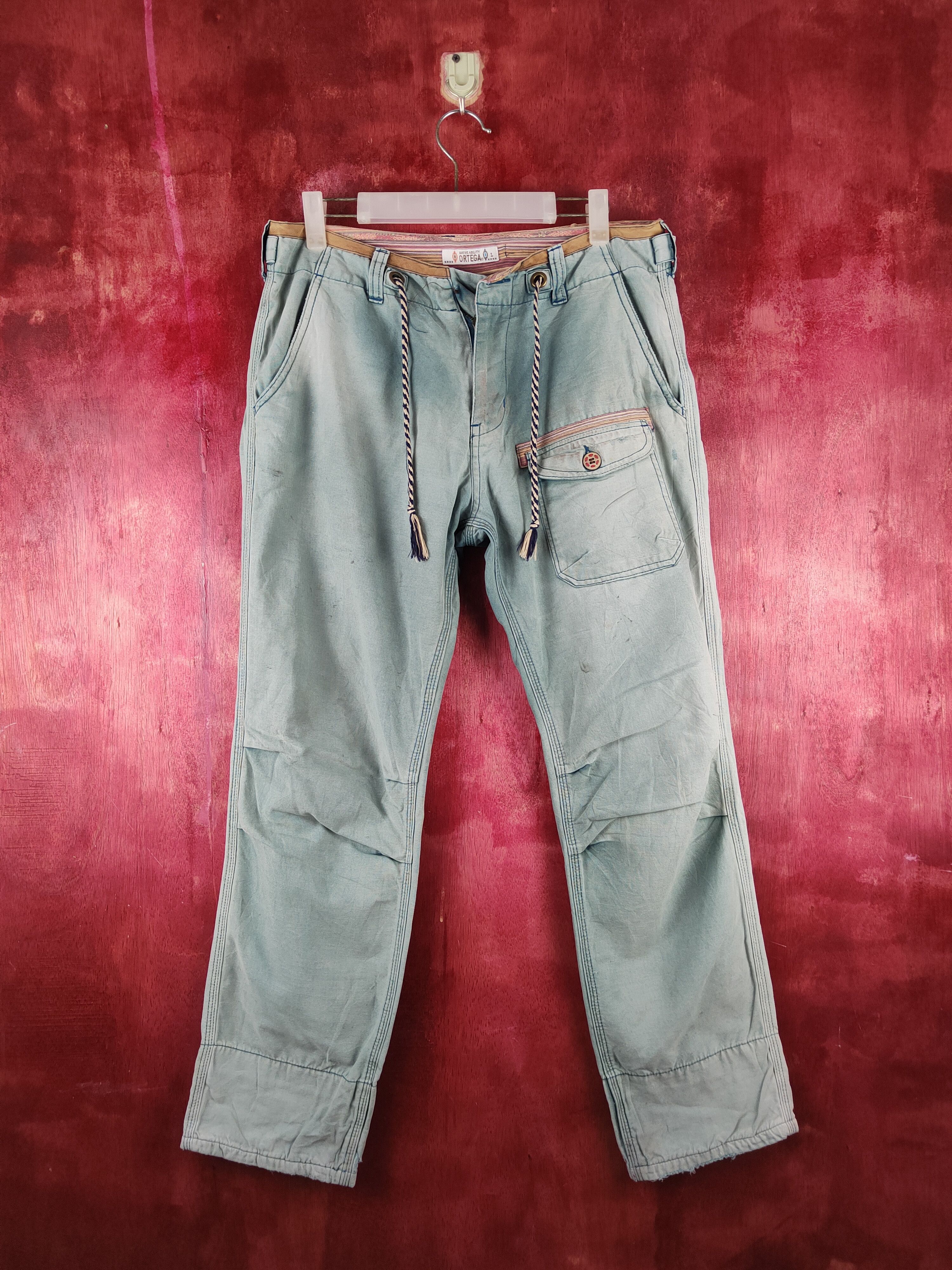 Japanese Brand Vintage Ortega Green Faded Cargo Pants N#S2828 Size US 30 / EU 46 - 2 Thumbnail