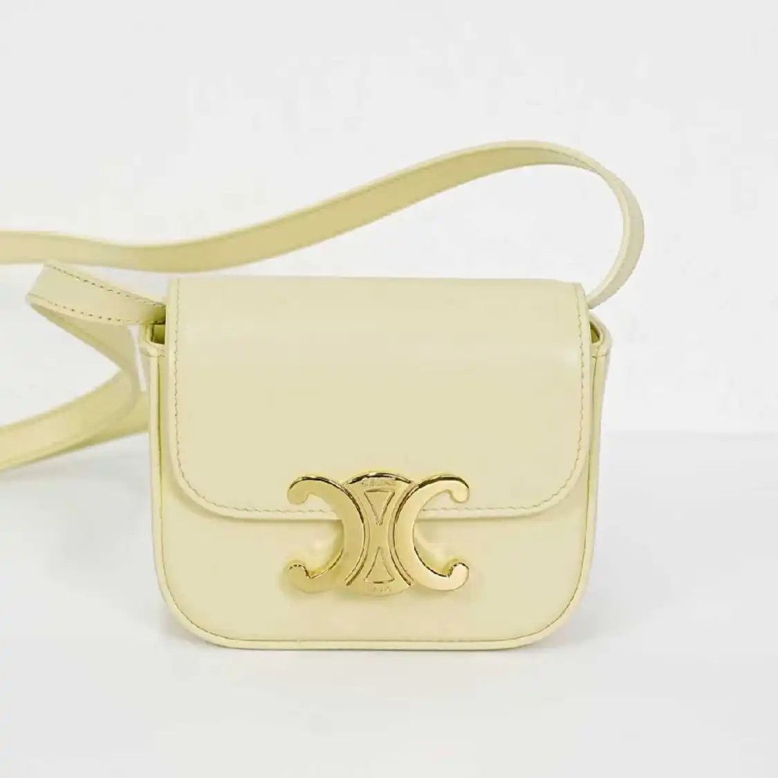 Celine Triomphe Mini Yellow Cowhide Leather Triomphe Flap Bag Shoulder Bag, Women's