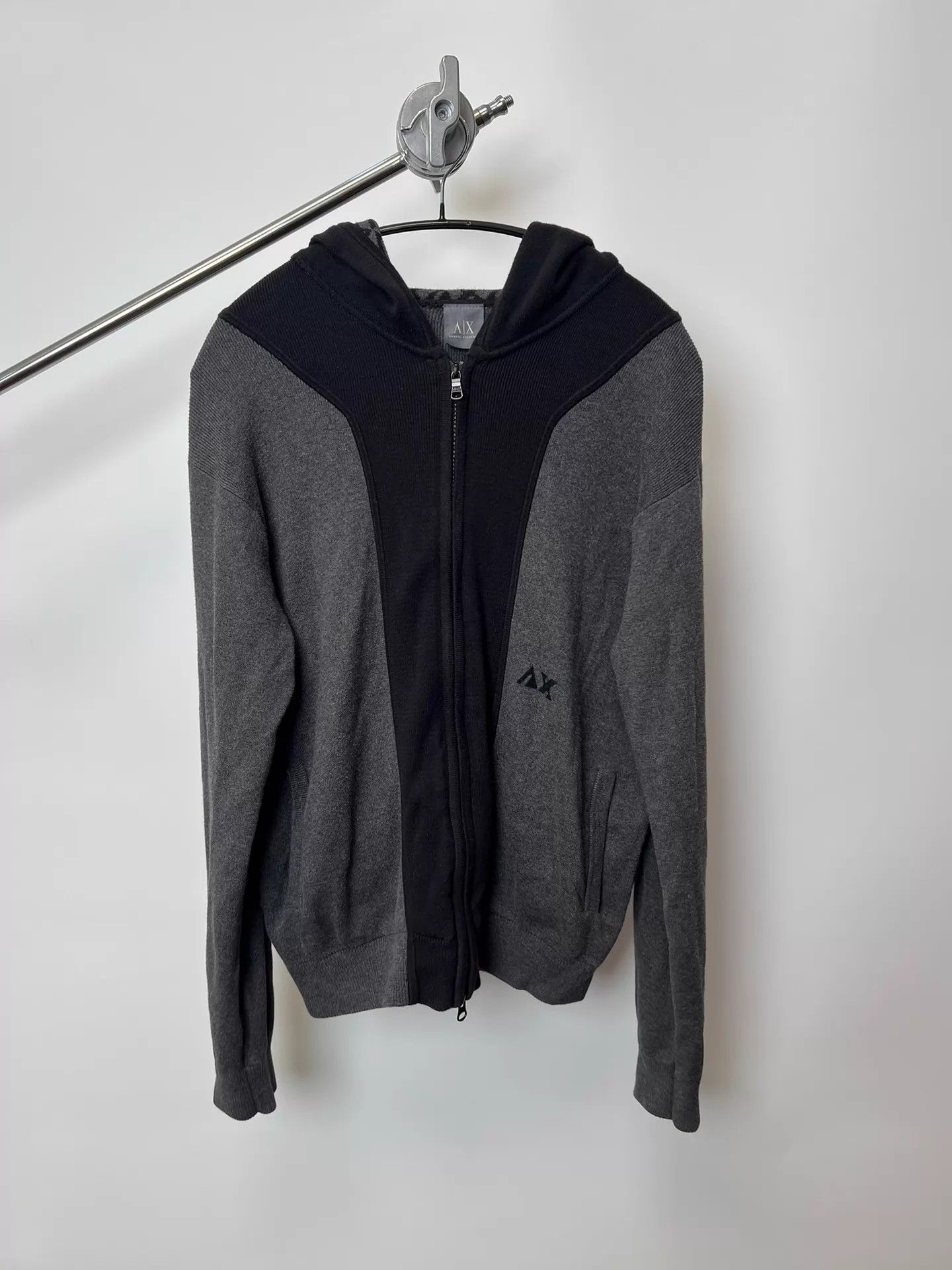 Armani AX Knit Colorblock Dropped Shoulder Hooded Cardigan Size US M / EU 48-50 / 2 - 1 Thumbnail
