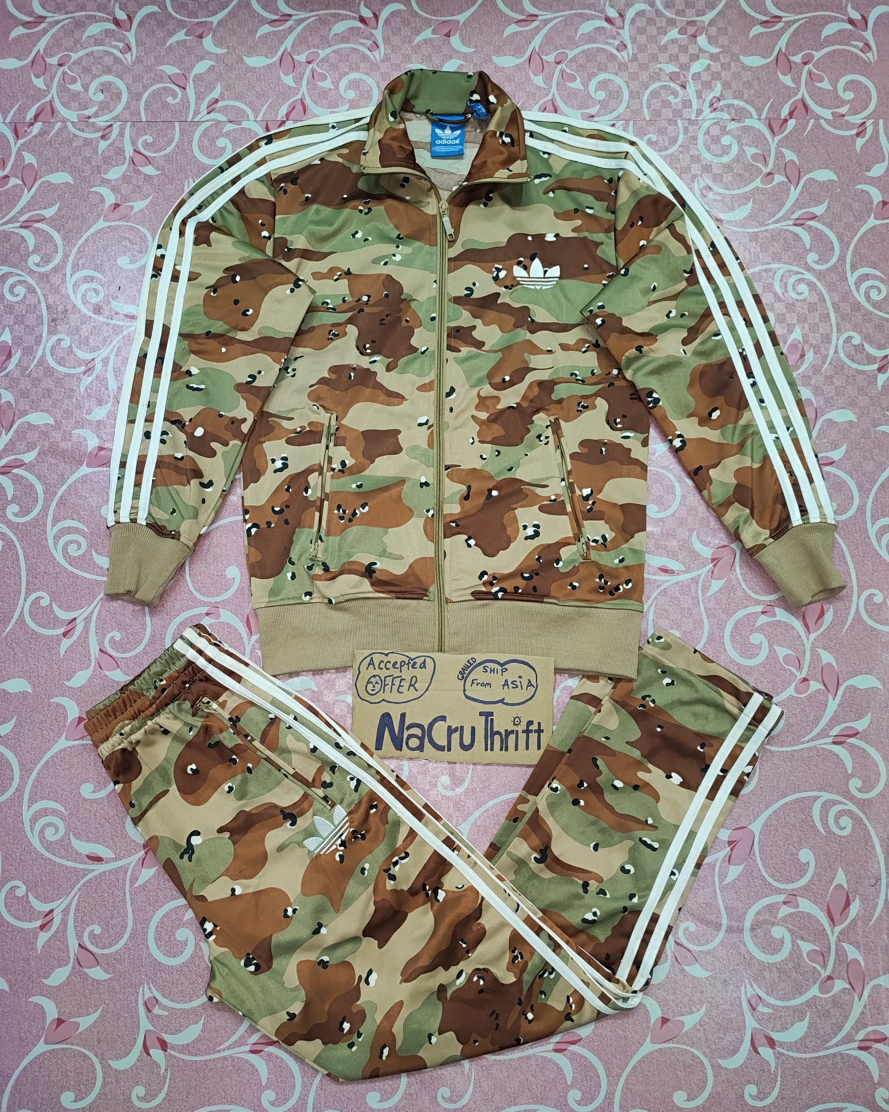 image of Adidas One Set Camo Firebird Chocolate Chip Track Top in Green, Men's (Size Medium)