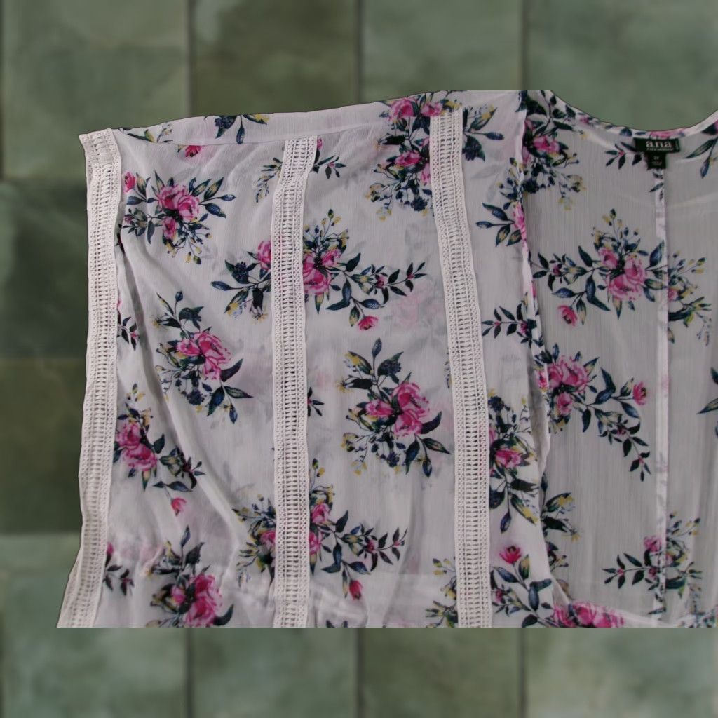 Pinko ANA Top Women 2X White Pink Floral Costal Beachy Cottage Resort Sheer Open Flowy Blouse Kimono Beach Theme 2X Womens Size XXL / US 16-18 / IT 52-54 - 1 Thumbnail