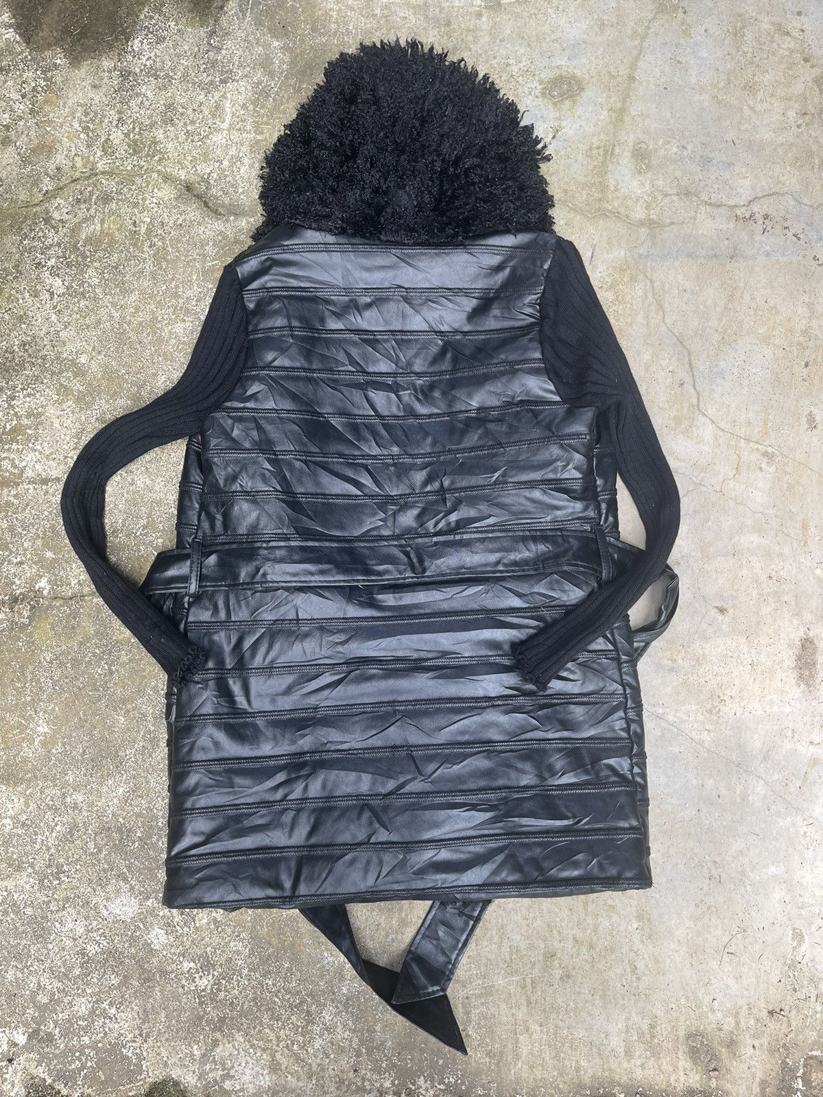 Japanese Brand Mieeion Black Faux Fur & PU Leather Jacket - Belted Size S / US 4 / IT 40 - 8 Thumbnail