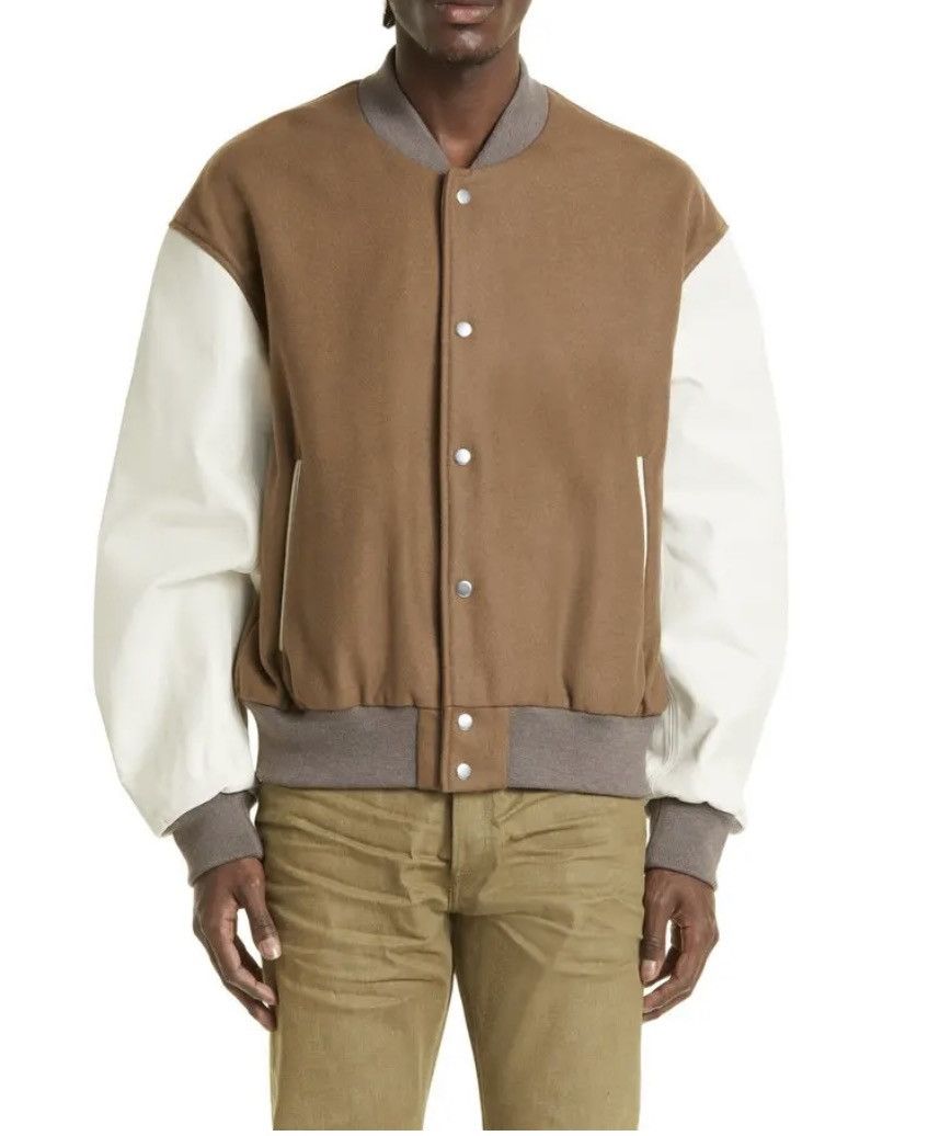 John Elliott John Eliott Cream/Green Leather Varsity Jacket - Size Medium Size US M / EU 48-50 / 2 - 8 Thumbnail