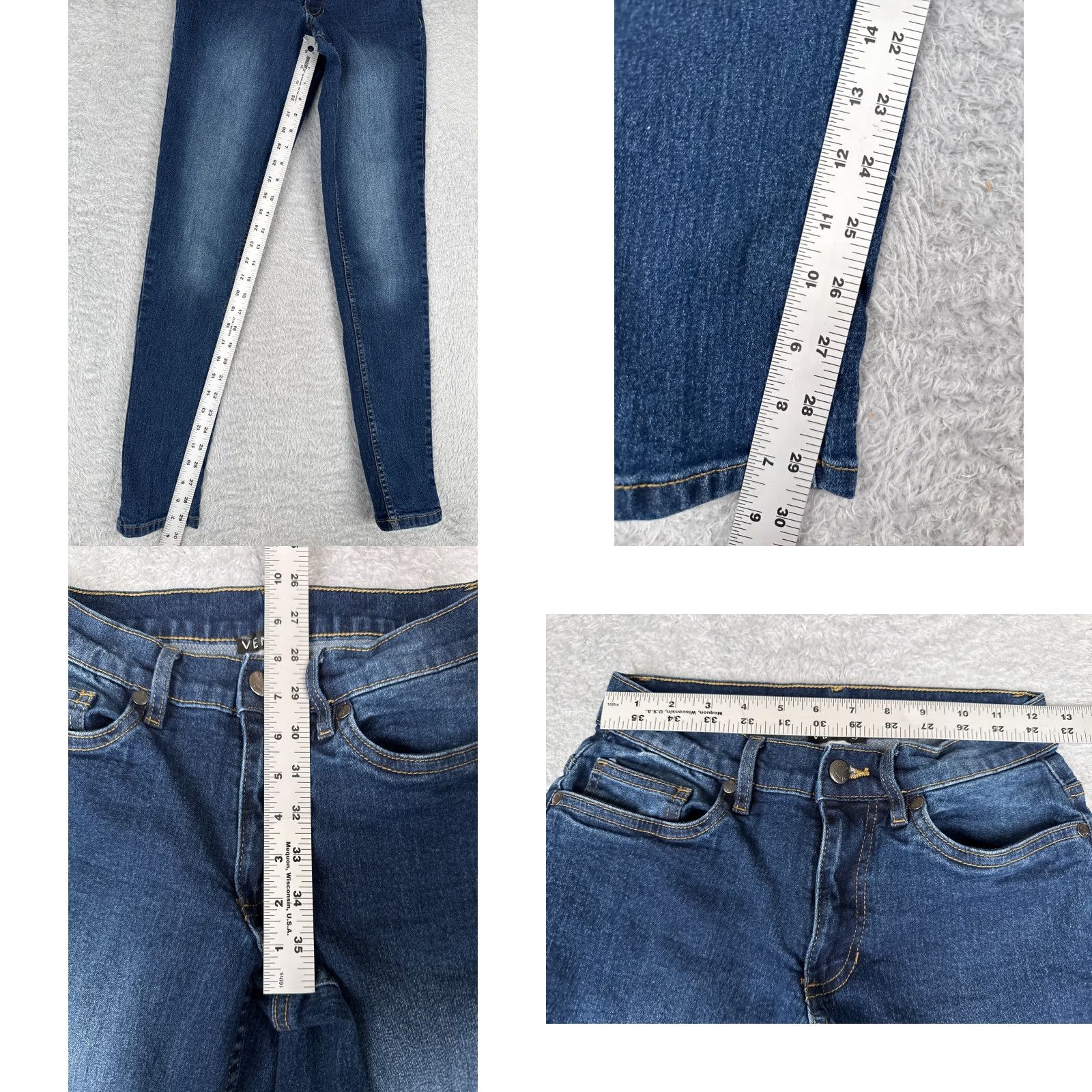 Venus Venus Womens Jeans Skinny Taper Cotton Blend Mid Rise 25x29 Blue Denim Embroidered 90s Casual Fit Size 26" / US 2 / IT 38 - 8 Thumbnail