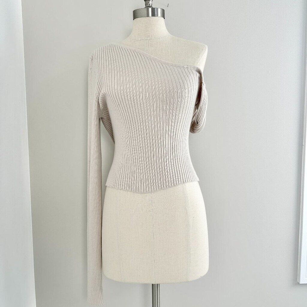 REVOLVE Silk Ivory Twist Sweater | Revolve Shae One Sleeve | Large Size L / US 10 / IT 46 - 3 Thumbnail