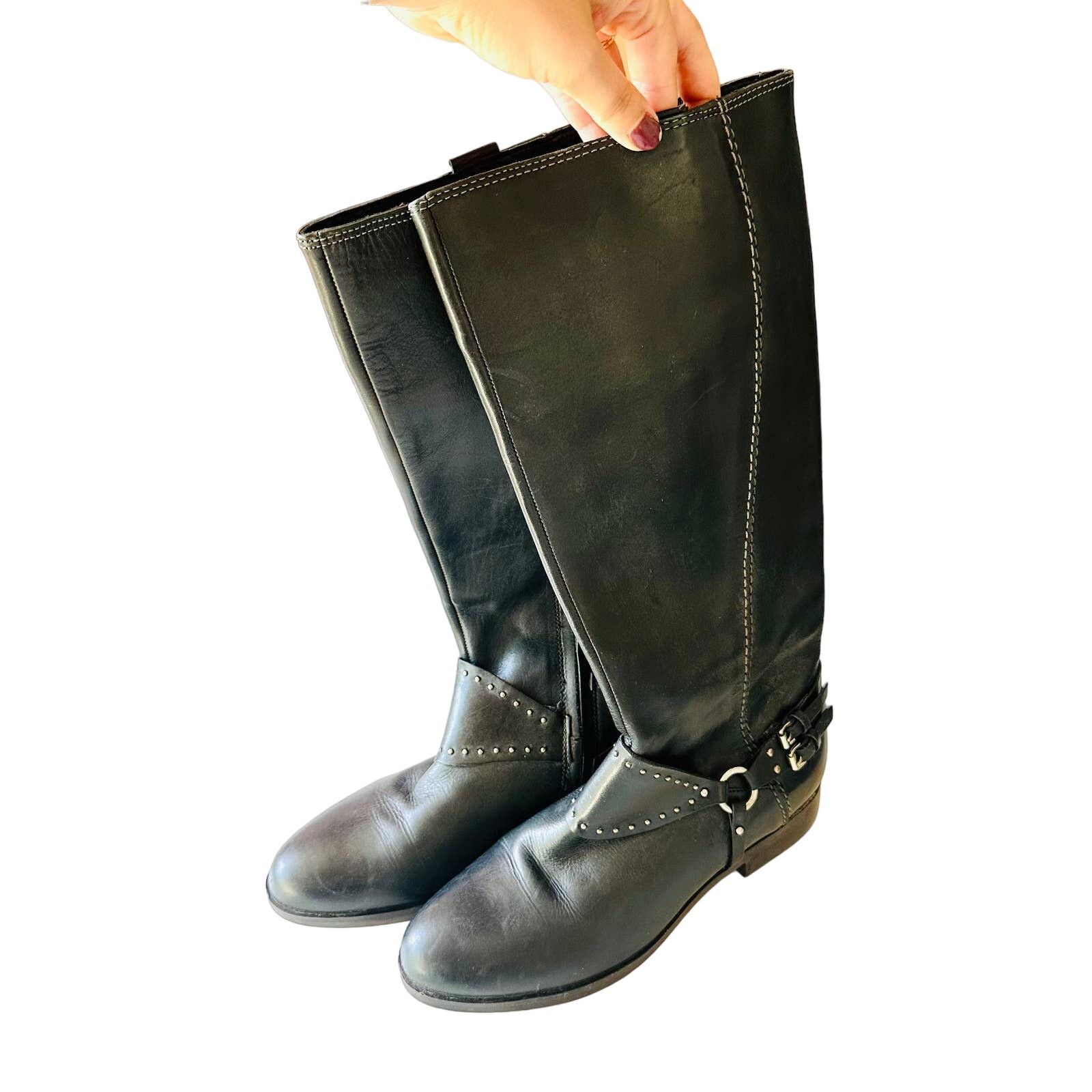 Geox GEOX Repspira Dark Brown Black Leather Studded Riding Boots Size US 9 / IT 39 - 8 Thumbnail