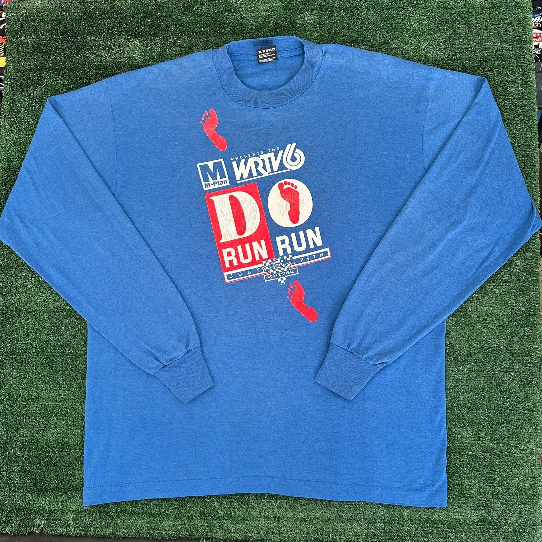 Fruit Of The Loom Vintage 90s Indy 400 10K 5K Run T-Shirt Long Sleeve Blue XL Size US XL / EU 56 / 4 - 1 Thumbnail