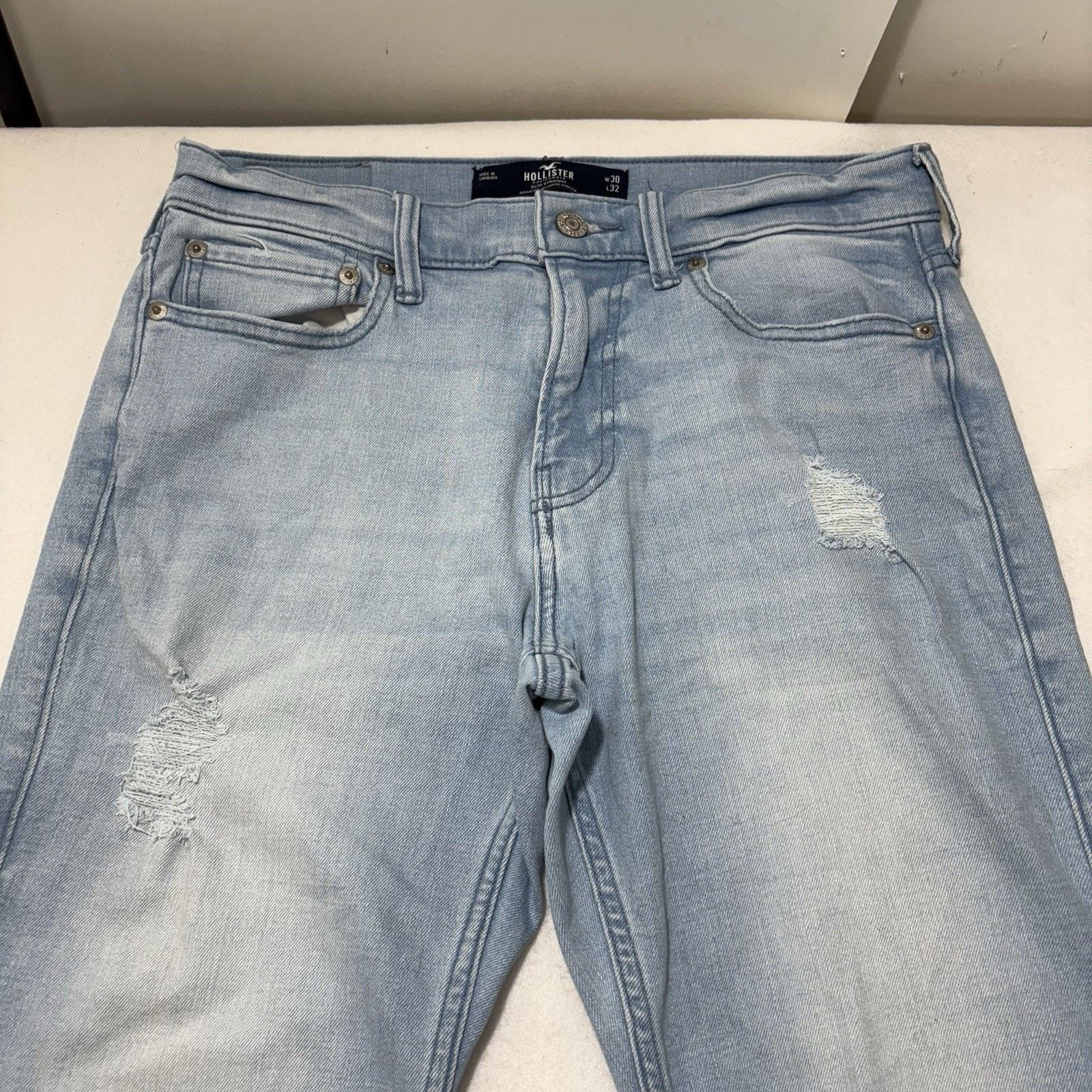 Hollister Hollister 30x31 Slim Straight Leg Jeans Ripped Stretch Blue Size 30" / US 8 / IT 44 - 2 Thumbnail