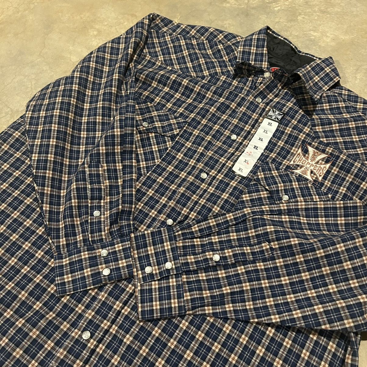 Harley Davidson × Vintage Crazy Vintage Y2K West Coast Choppers Pearl Snap Flannel NWT Size US XL / EU 56 / 4 - 4 Thumbnail