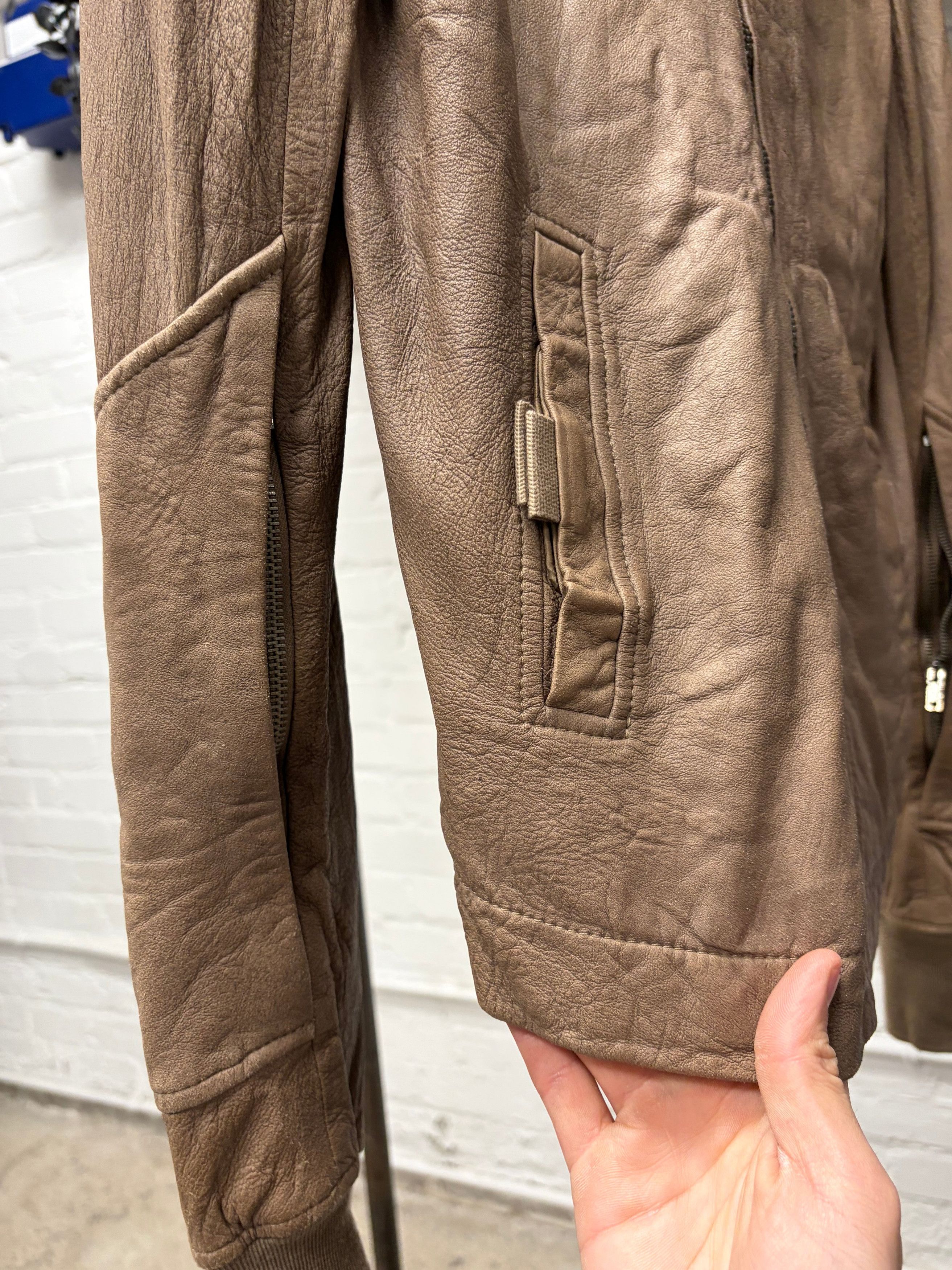 Rick Owens 2000s Rick Owens O&M era Dust Brown High Neck Leather Jacket Size US XS / EU 42 / 0 - 3 Thumbnail