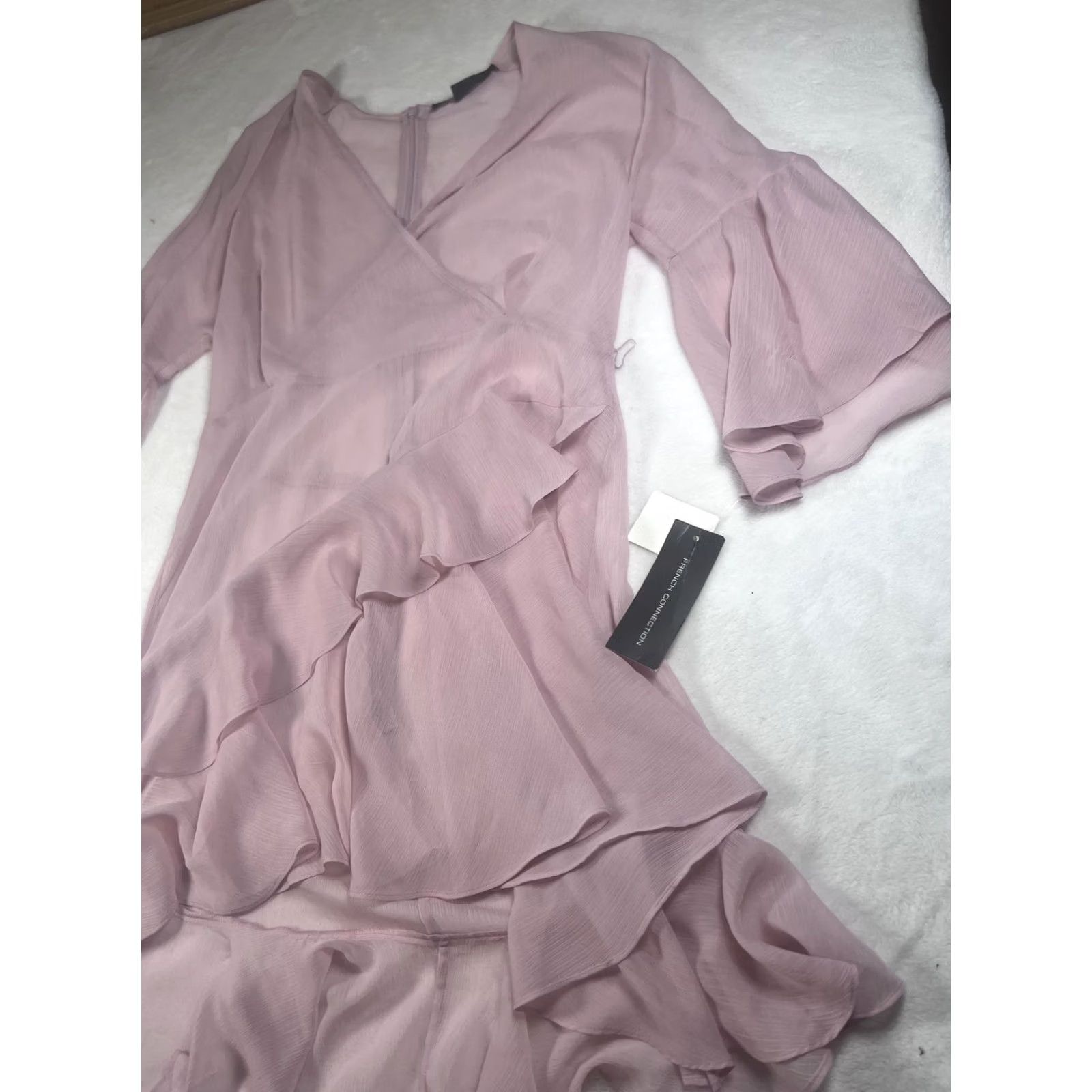 French Connection French Connection Dress Womens 12 Pink Chiffon Wrap Ruffle Hi-Low Party Wedding Dress Size XL / US 12-14 / IT 48-50 - 4 Thumbnail