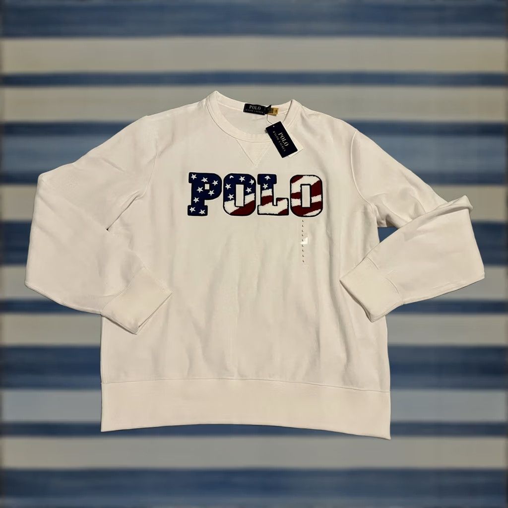 Polo Ralph Lauren VINTAGE Polo Ralph Lauren Americana USA Logo Flag White Sweater Size Large NWT Mens Pullover Knit Long Sleeve w/ Measurements Size US L / EU 52-54 / 3 - 1 Thumbnail