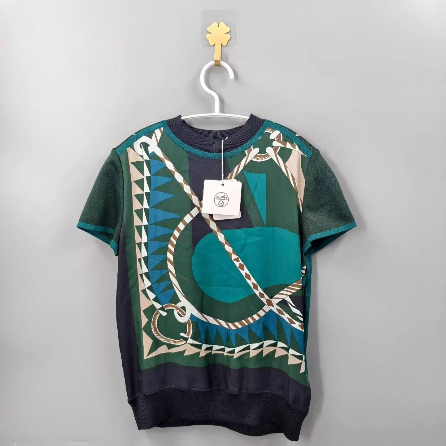 Hermes HERMES print short-sleeve knit top women's green Size XS / US 0-2 / IT 36-38 - 1 Thumbnail