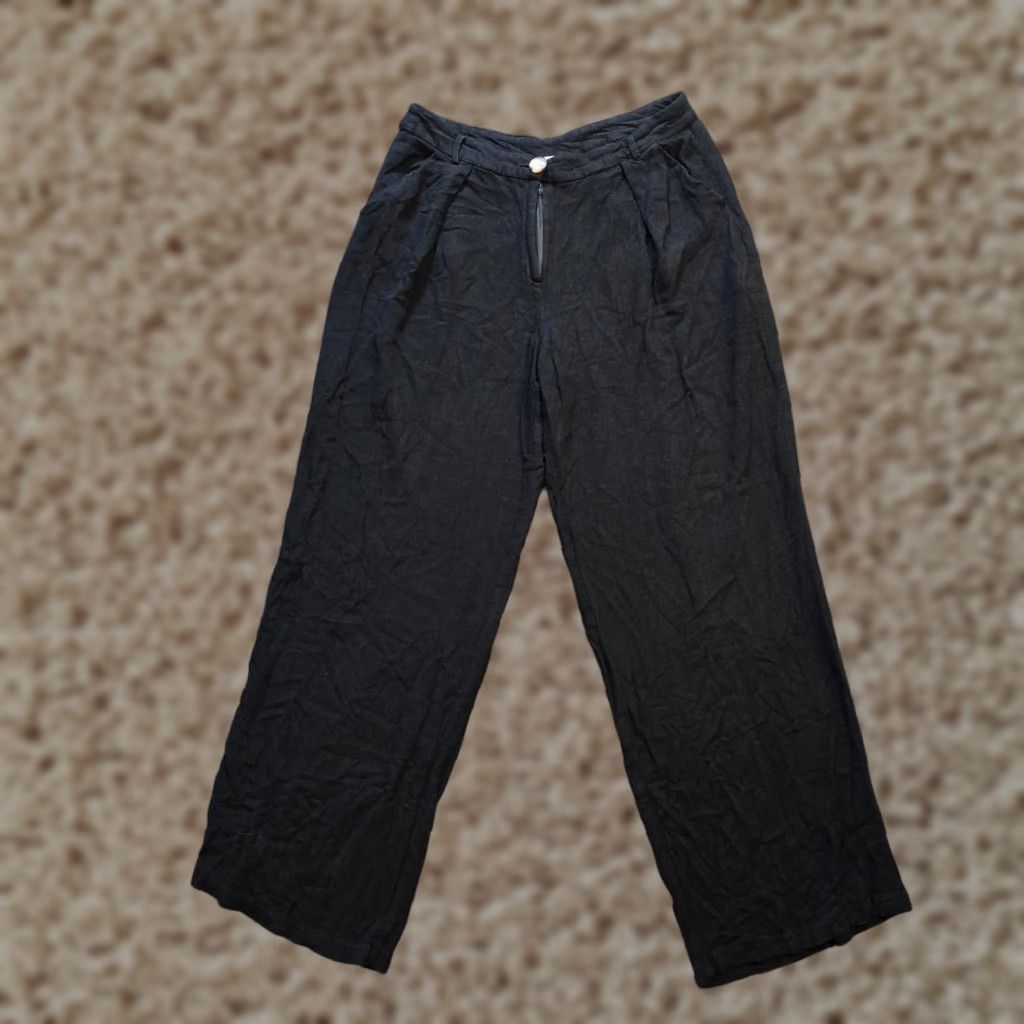 Anthropologie Anthropologie Pants Womens Size 8 Black Wide Leg Pleated Dress Pants Casual Capsule Minimal Pockets Twill Cotton High Rise Regular Inseam 31 in Size 30" / US 8 / IT 44 - 1 Thumbnail