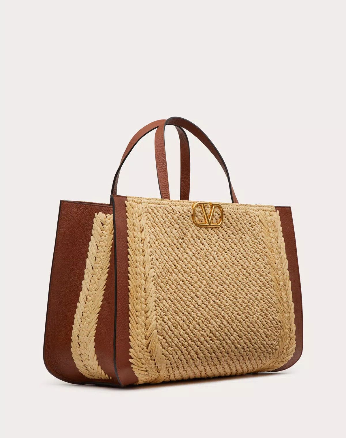 Valentino o1s1wg110625 Size:OS/Signature Raffia Handbag in Brown/White Size ONE SIZE - 2 Thumbnail