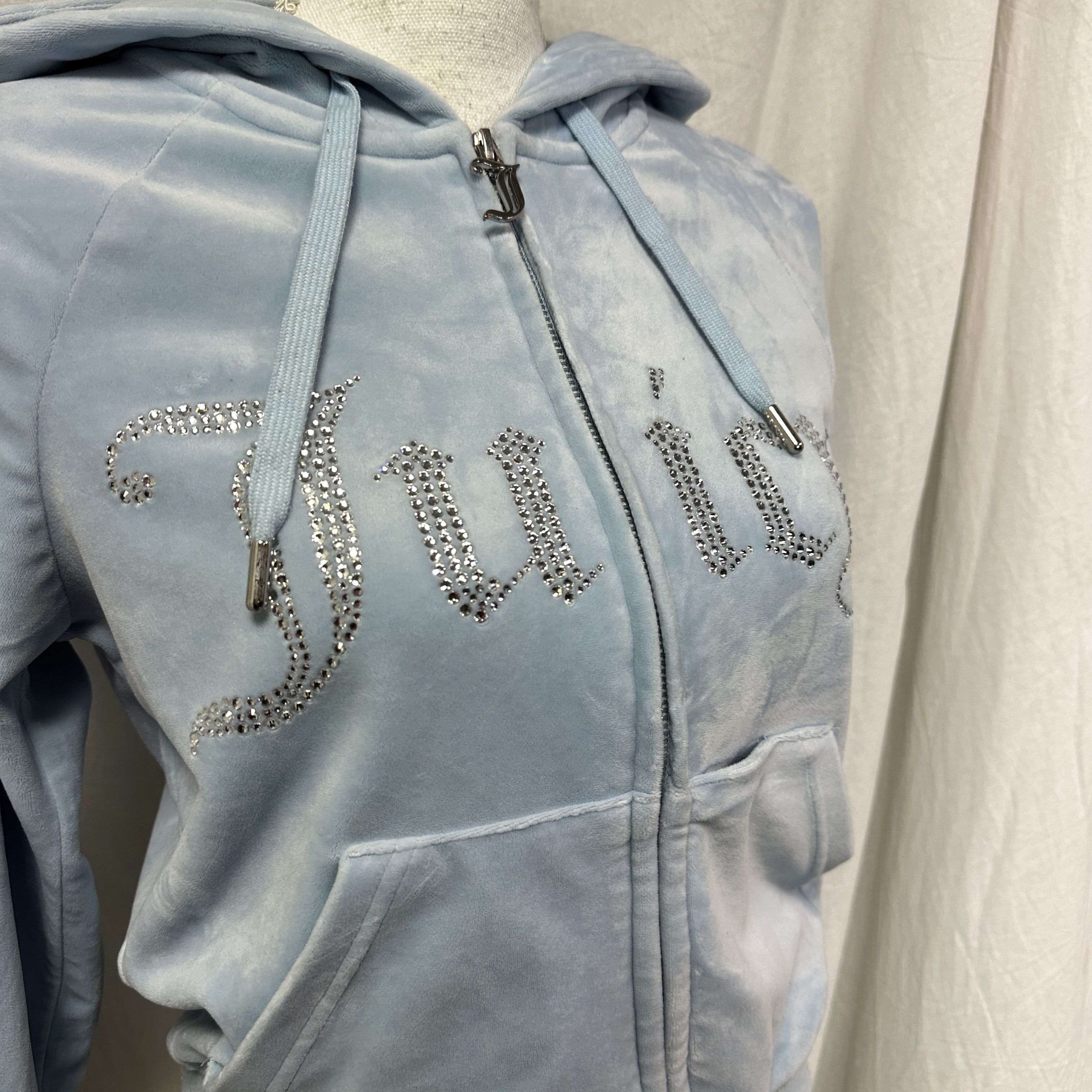 Juicy Couture Vintage Velvet Baby Blue Juicy Couture Zip Hoodie Y2K Size S / US 4 / IT 40 - 9 Thumbnail