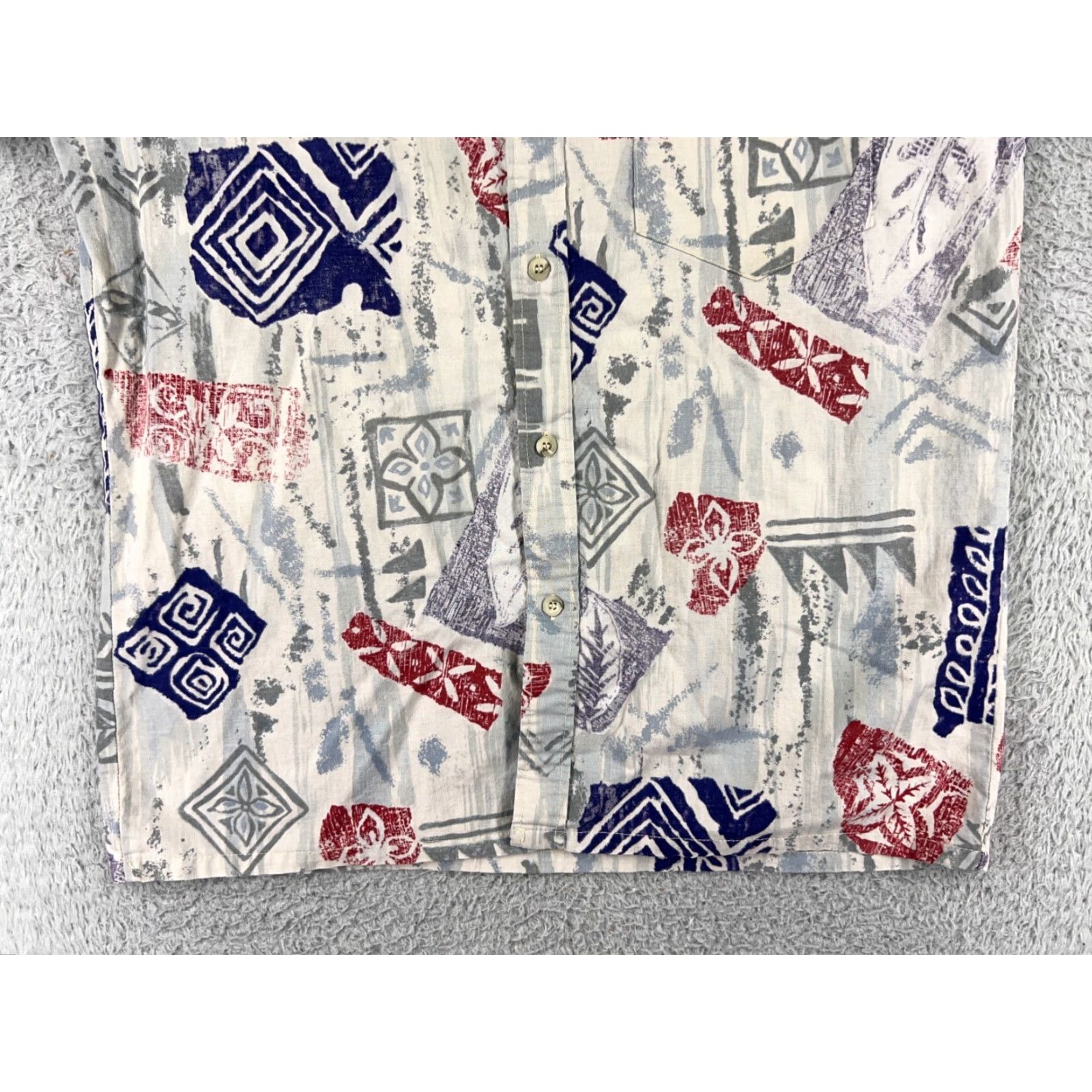 Vivobarefoot VINTAGE Go Barefoot Hawaiian Shirt Mens L Gray Blue Red Hawaiian 90's Button Size US L / EU 52-54 / 3 - 7 Thumbnail