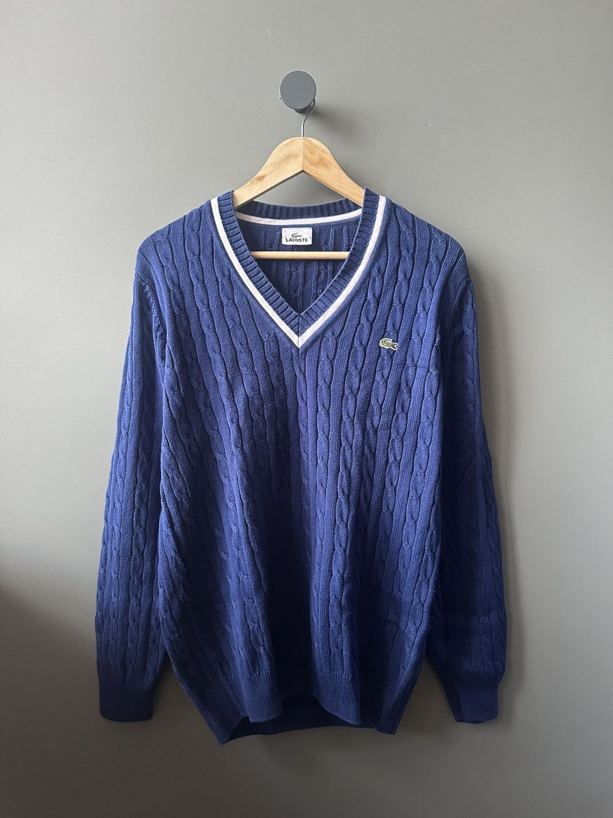 Lacoste Lacoste Cable Knit V-Neck Cotton Sweater Size 3 Size US M / EU 48-50 / 2 - 1 Thumbnail