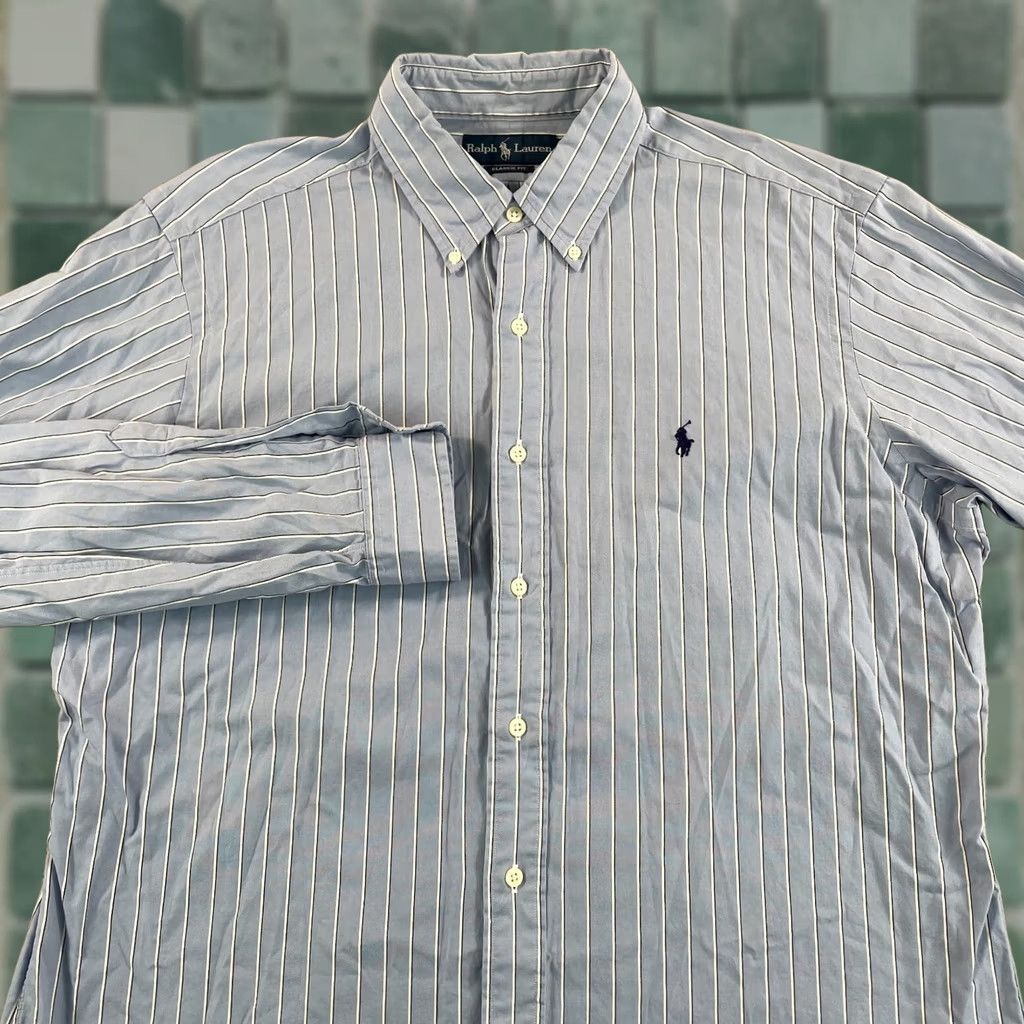 Polo Ralph Lauren Polo Ralph Lauren Classic Fit Shirt Men Large Blue Striped Pony Preppy Office Size US L / EU 52-54 / 3 - 1 Thumbnail
