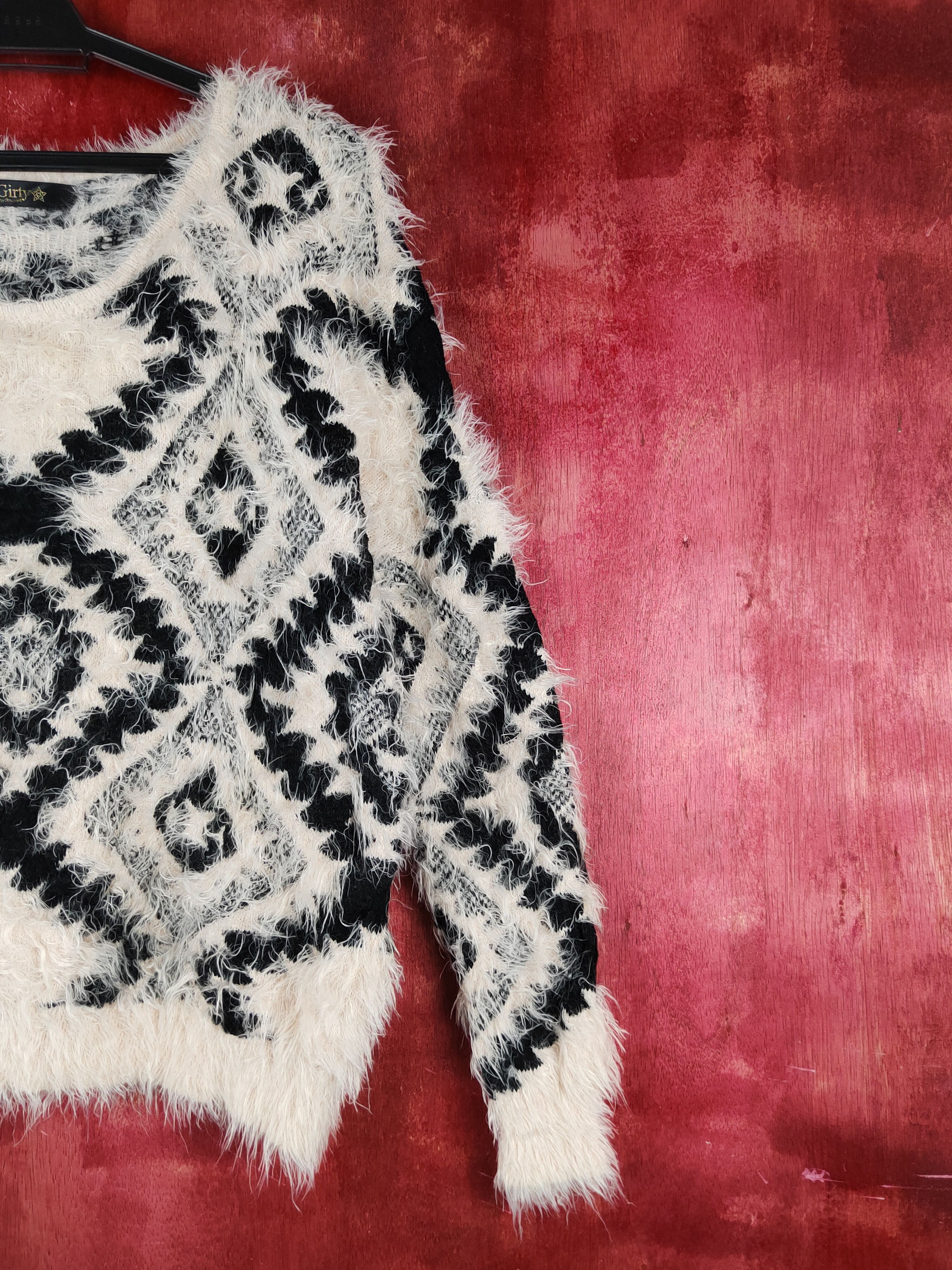 Homespun Knitwear Girty Black Beige Shag Shaggy Fur Mohair Knitwear #S2158 Size M / US 6-8 / IT 42-44 - 5 Thumbnail
