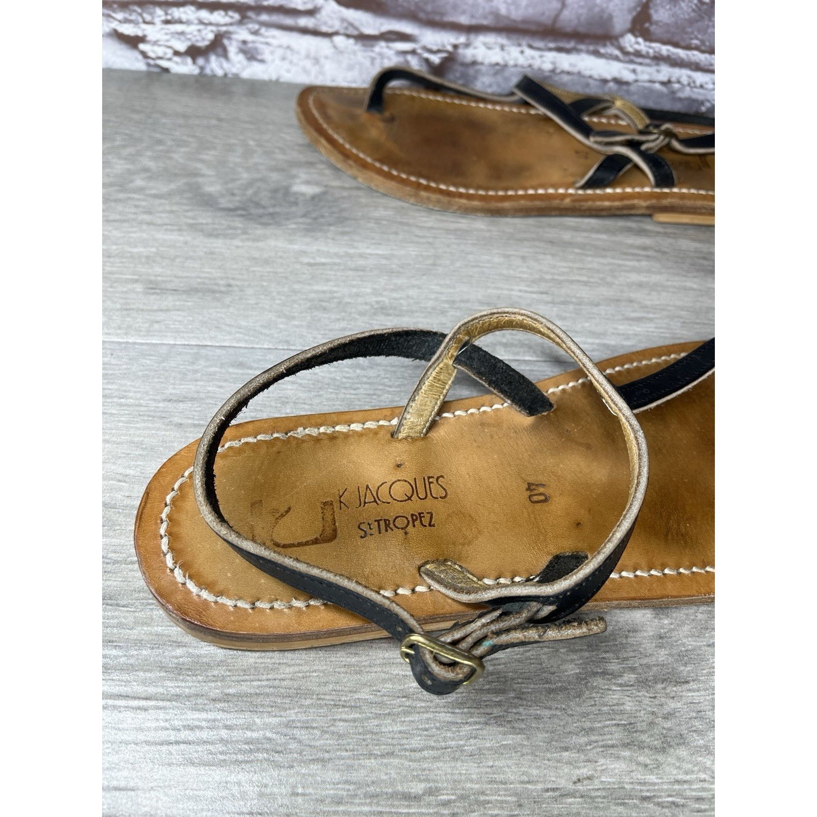 Jacques Lemans K Jacques Picon Black Leather Flat Thong Strap Sandals Women Size US 9.5 / IT 39.5 - 7 Thumbnail