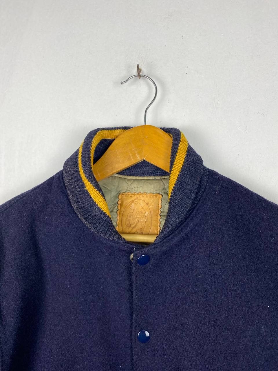 vintage 70s/80s golden bear varsity jacket leather sleeves