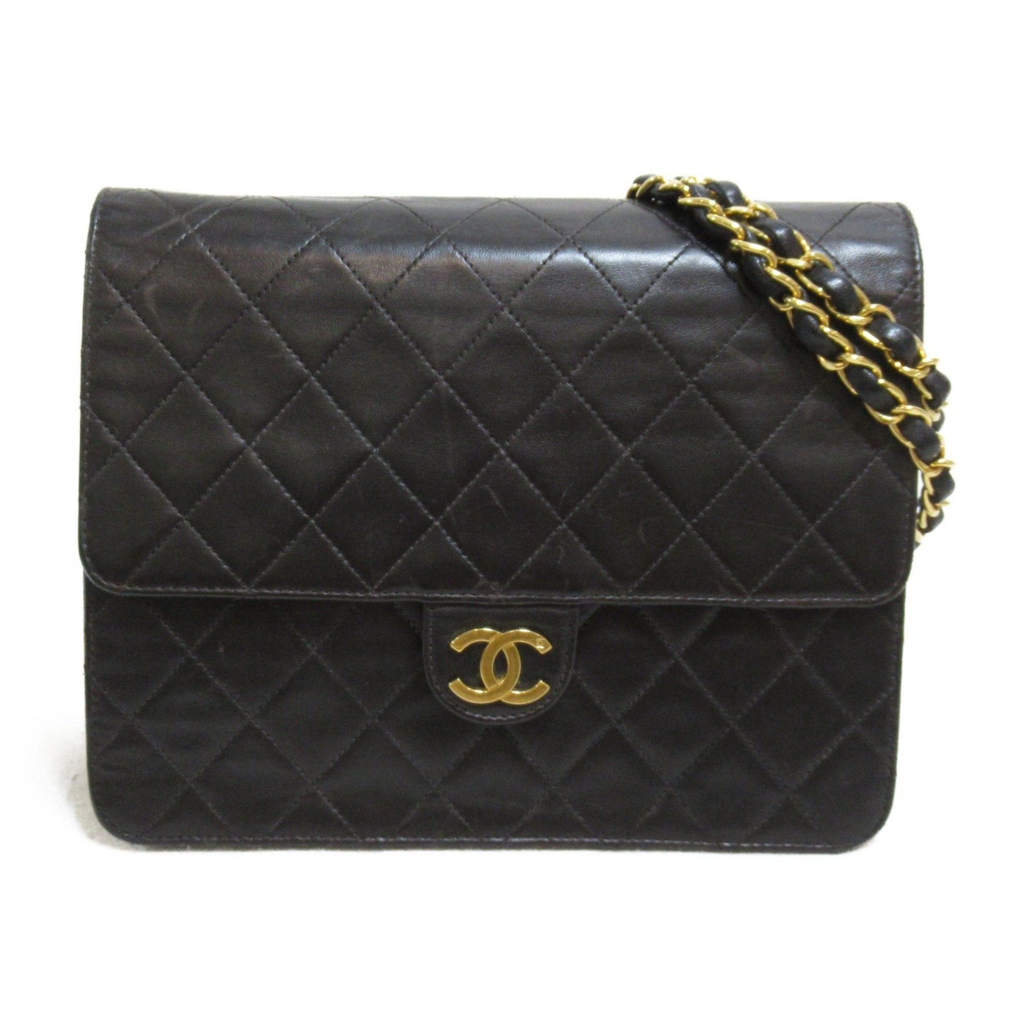 image of Chanel Matelasse Push Lock Chain Shoulder Bag Black Lambskin [Sheep Leather], Women's