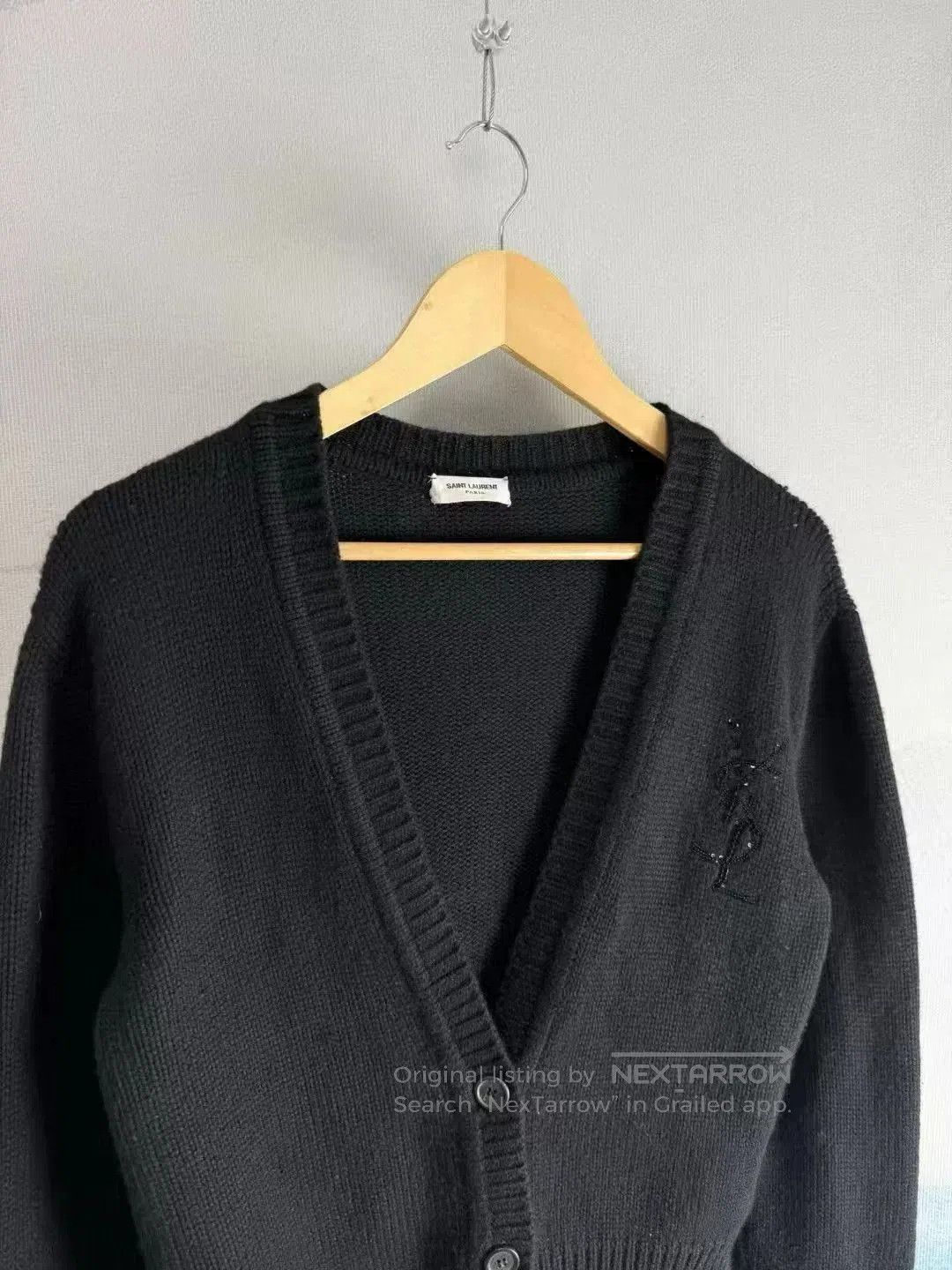 Saint Laurent Paris Saint Laurent Black Sequin Logo Cardigan. Size XS / US 0-2 / IT 36-38 - 2 Thumbnail