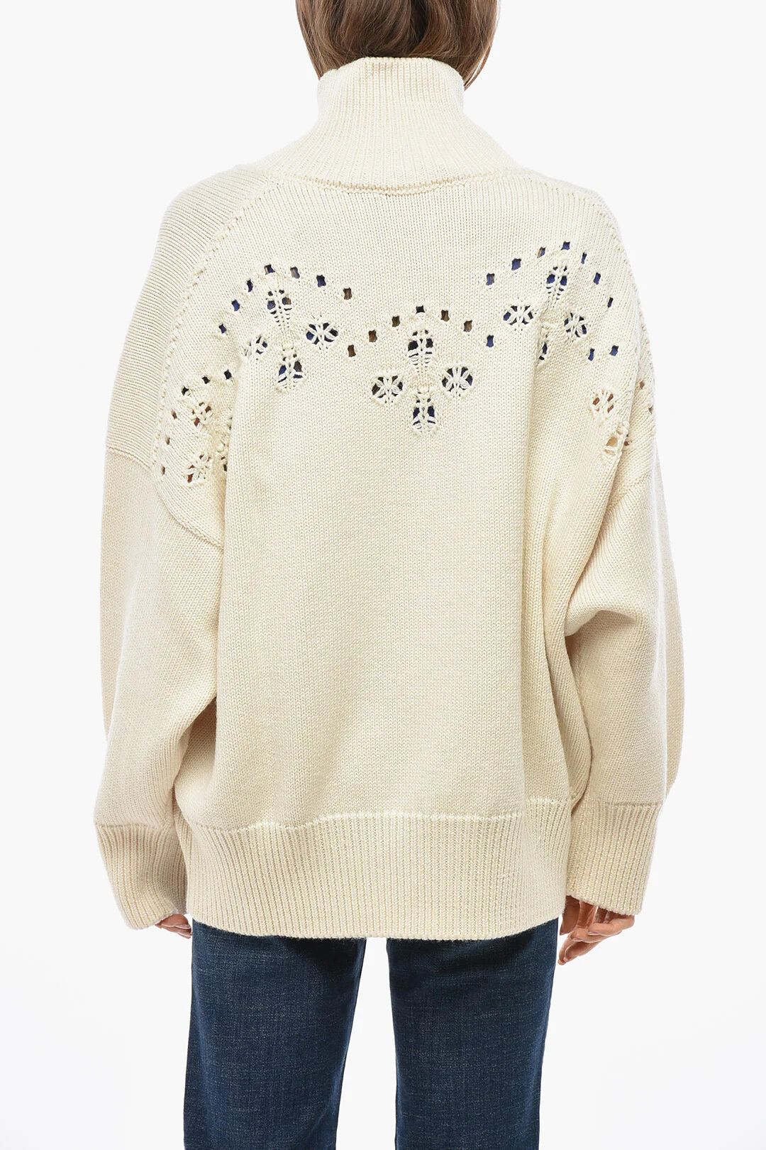 Chloe og1mm0426 High-Neck Wool Openwork Sweater in White Size S / US 4 / IT 40 - 3 Thumbnail