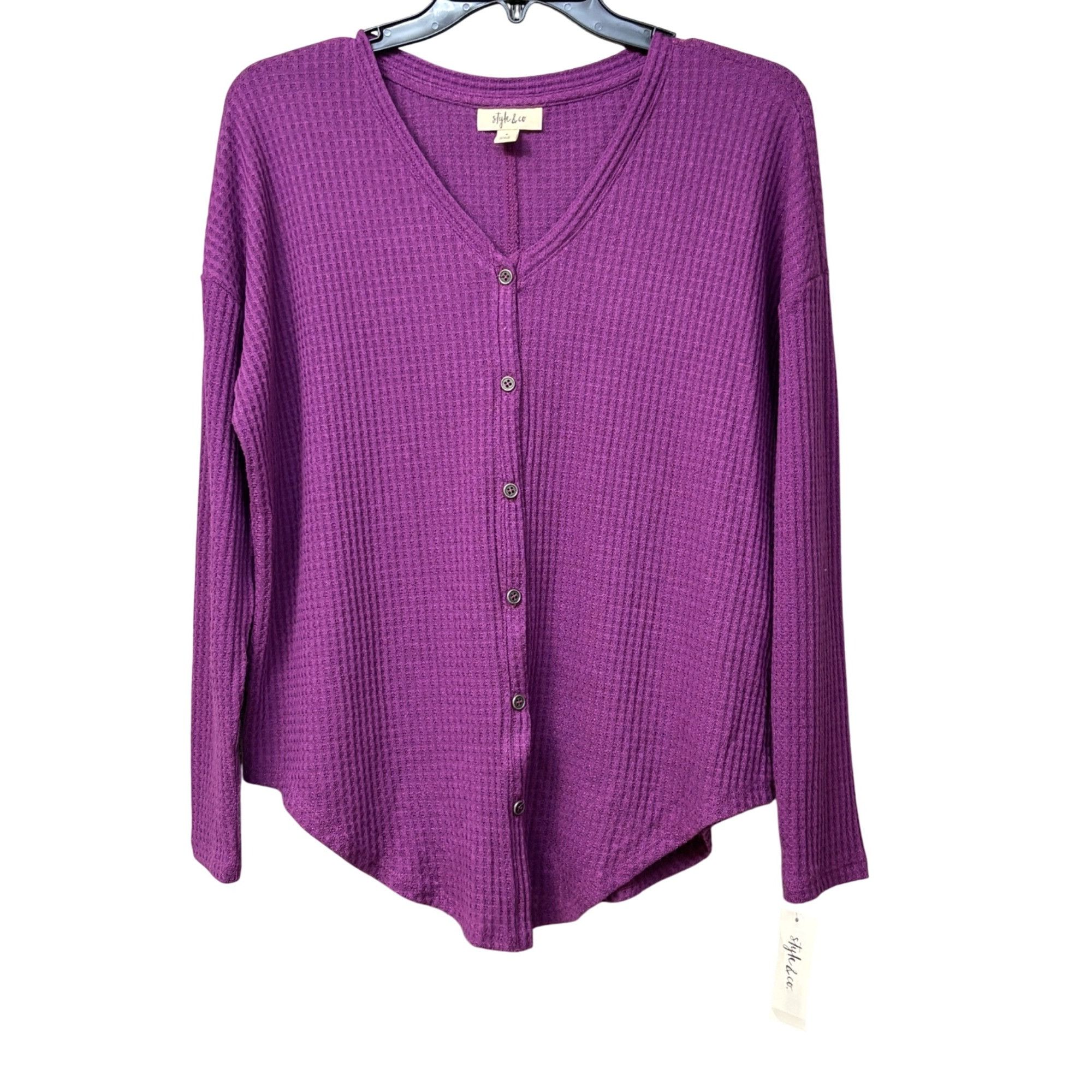 Style & Co Style & Co Women’s Knit Tie Hem Thermal Button up Top, Vivid Size S / US 4 / IT 40 - 12 Thumbnail