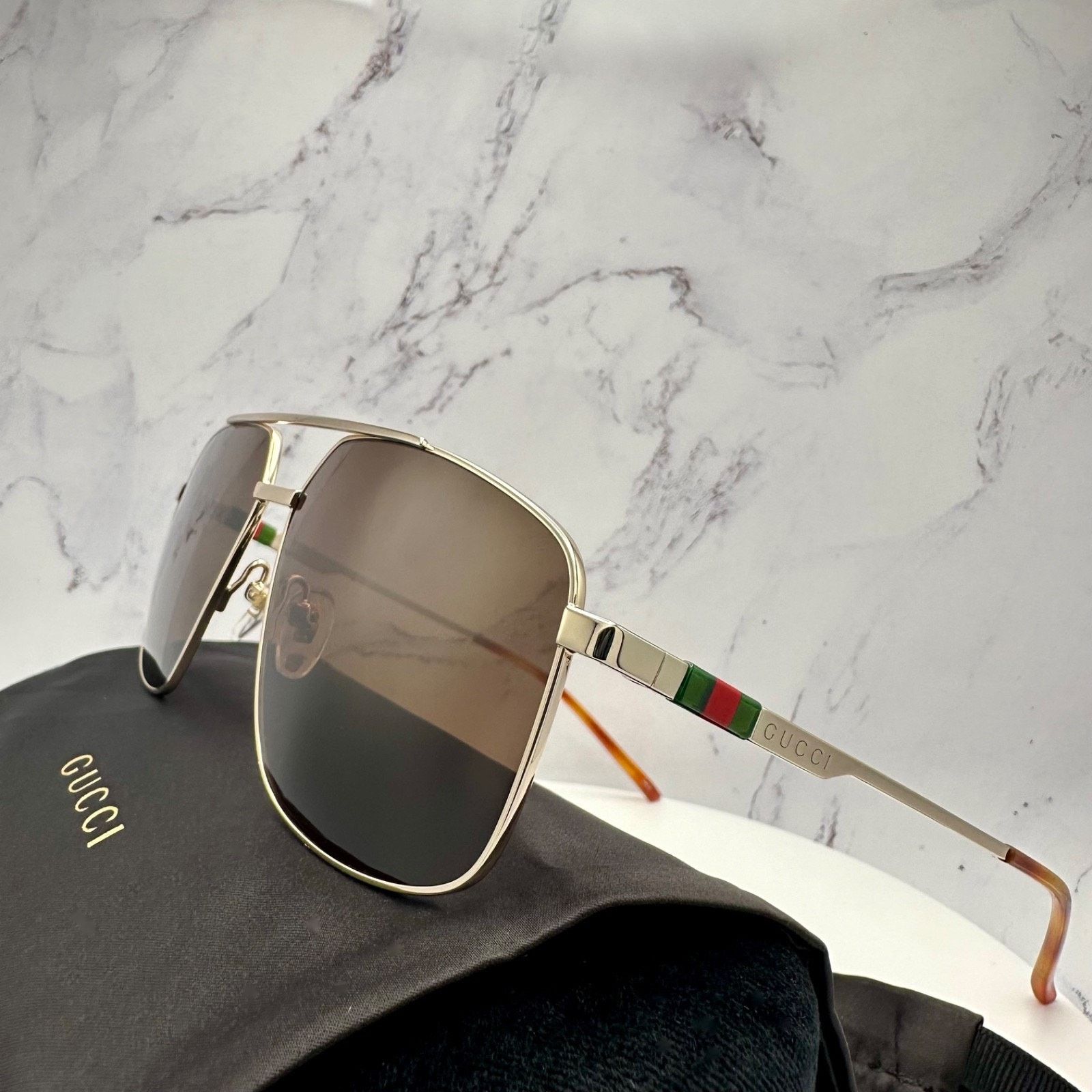 Gucci New GUCCI Sunglasses Gold Metal Aviator Pilot Web Logo Size ONE SIZE - 6 Thumbnail