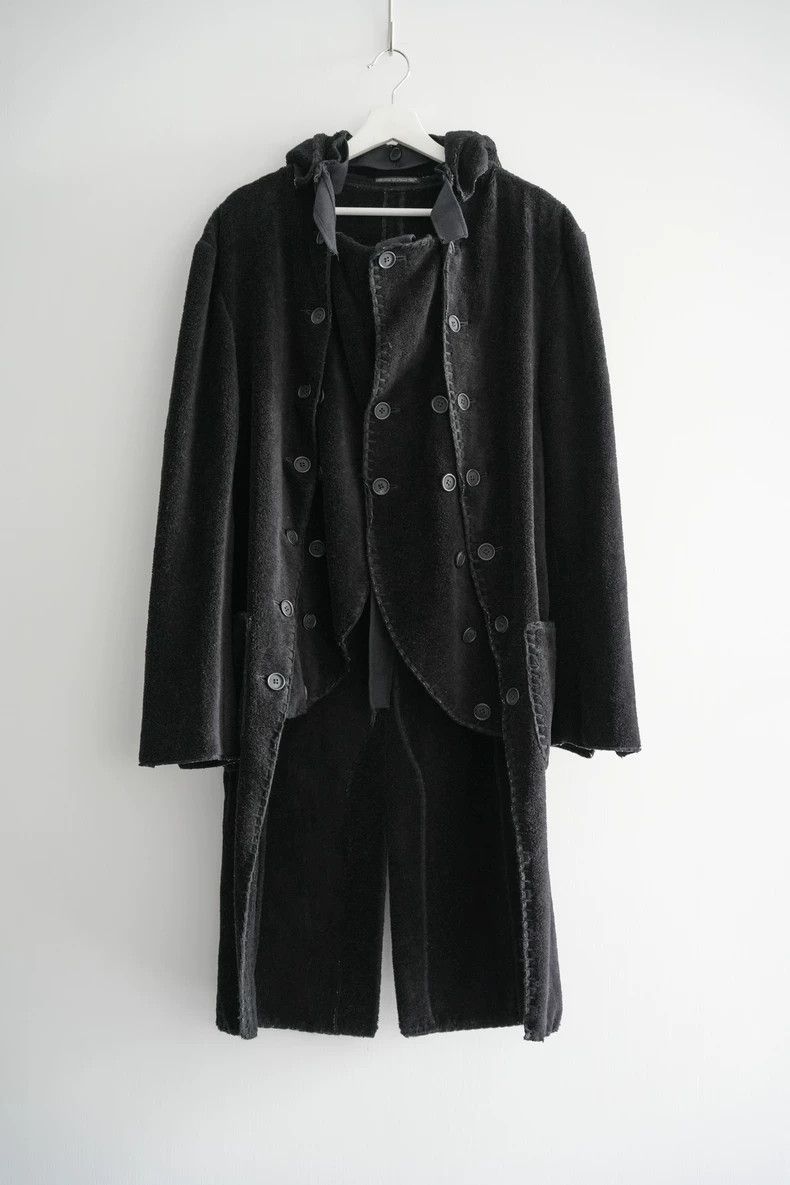 Black Hooded Coat with Buttons and Tail