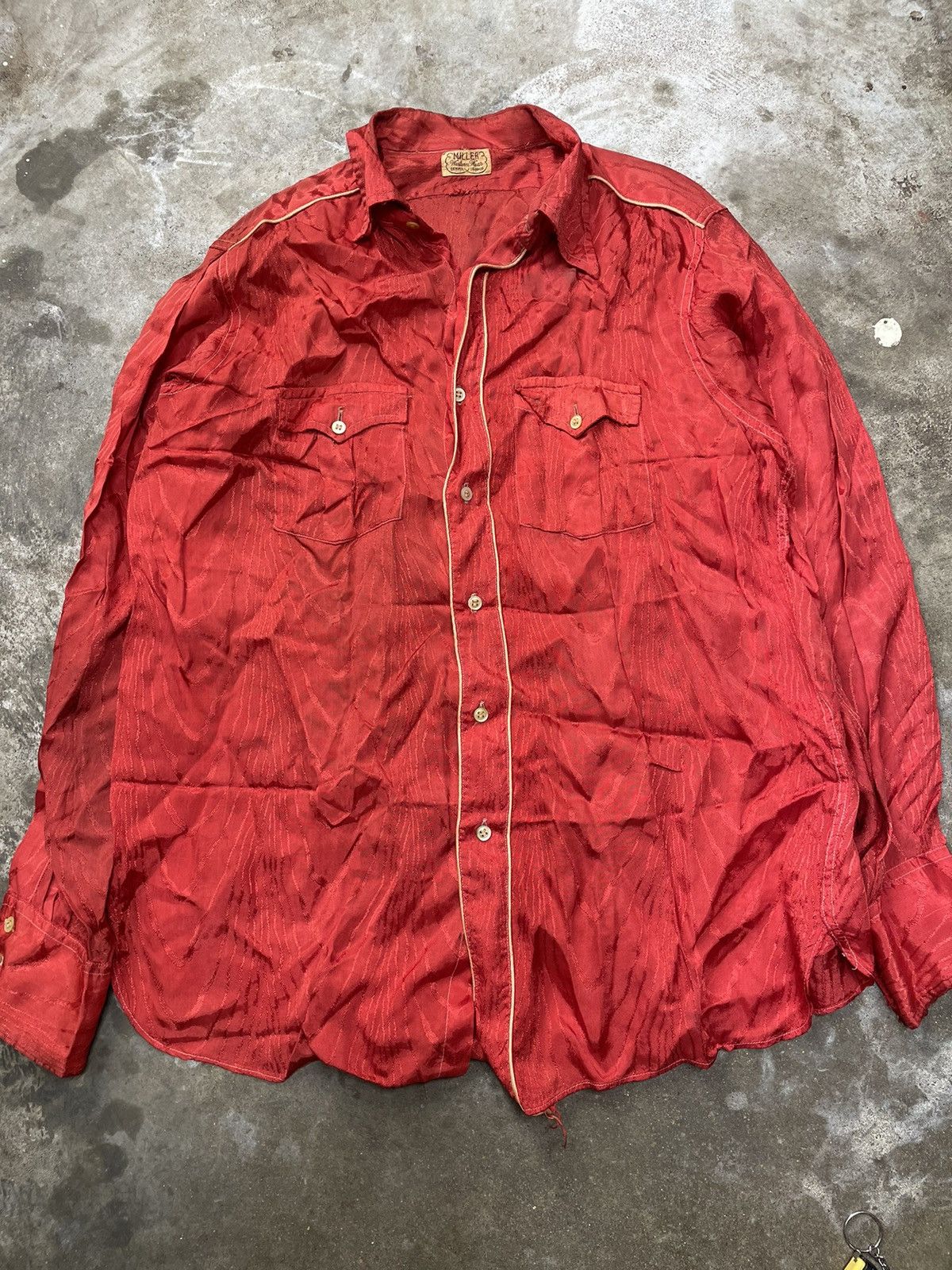 image of Vintage 40’S Miller Western Silk Shirt in Red, Men's (Size XL)