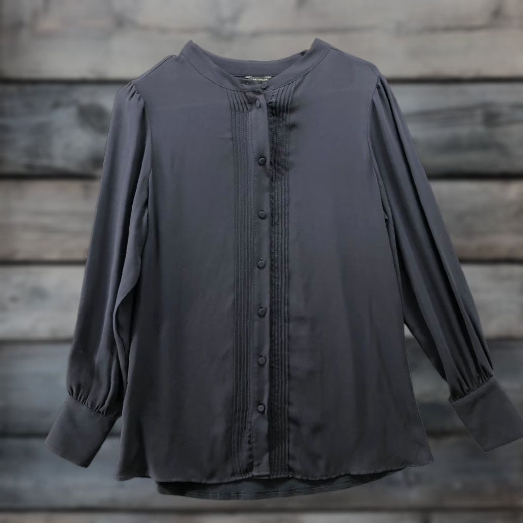 Ann Taylor Ann Taylor Blouse Womens S Navy Blue Chiffon Long Sleeve Button Front Pintuck Pleated Casual Shirt Size S / US 4 / IT 40 - 1 Thumbnail