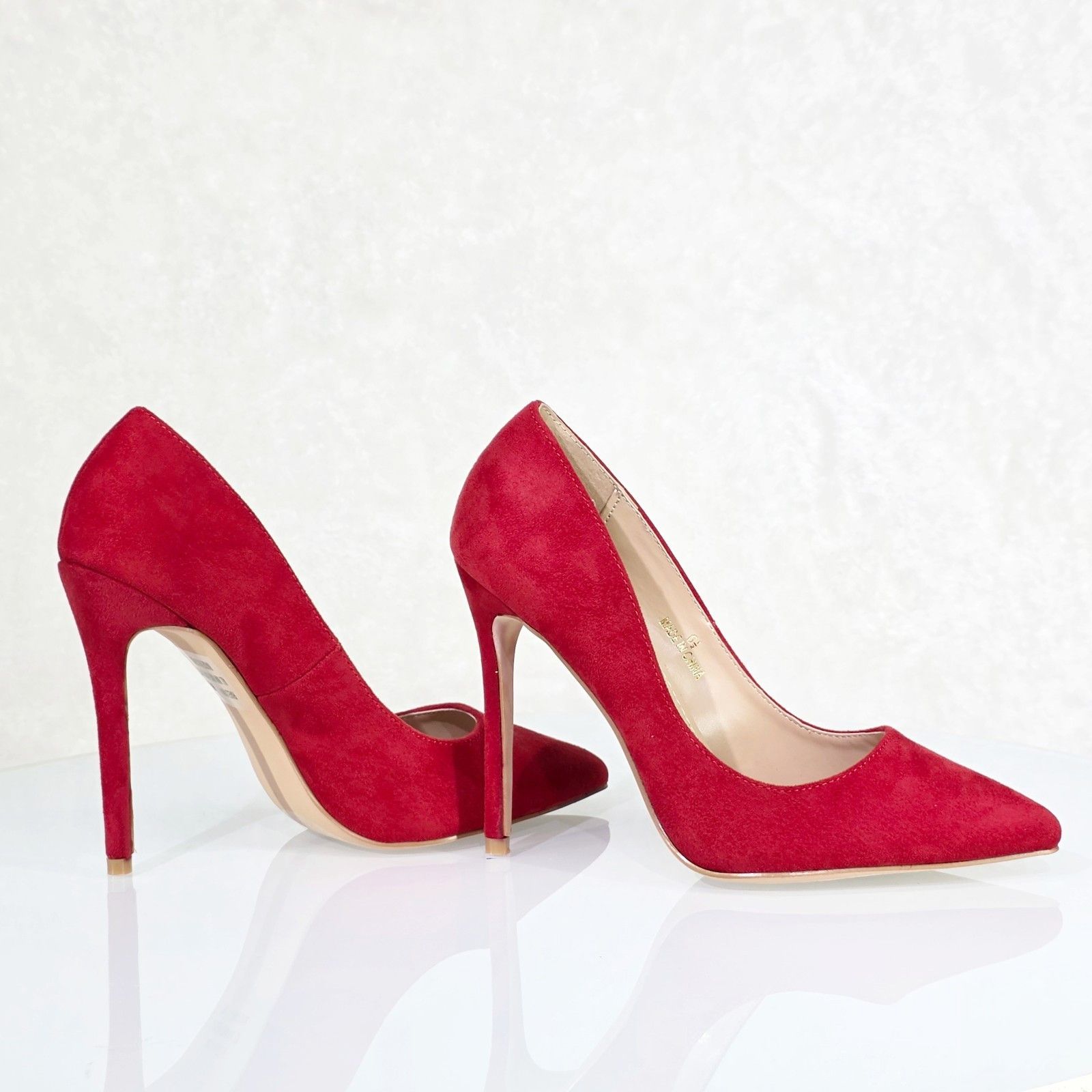 Other Lynn Red FX Suede High Heel Shoes Pointy Toe Pumps (Size:8;) Size US 8 / IT 38 - 3 Thumbnail