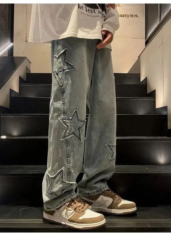 Japanese Brand Ayukawa x Kazue Blue Color Star Denim Pant Size US 29 - 5 Thumbnail