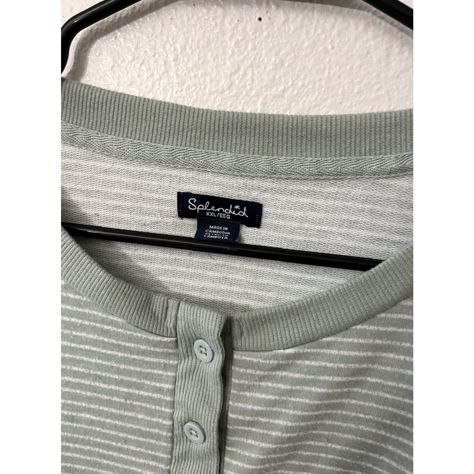 Splendid Splendid Striped Green Button Front Henley Lounge Long Sleeve Top Size 2XL Size XXL / US 16-18 / IT 52-54 - 2 Thumbnail