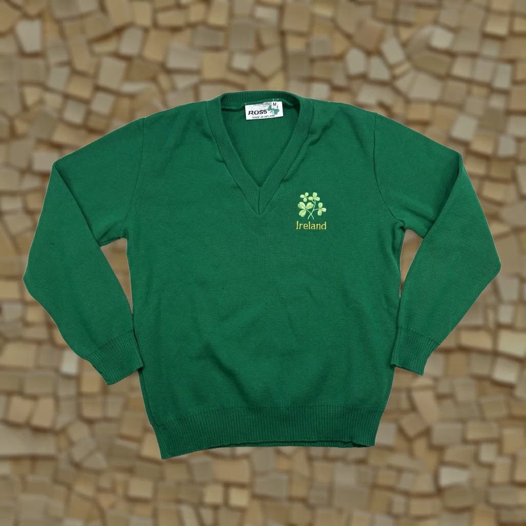Vintage VINTAGE Ross Ireland Sweater Mens M Green V Neck Pullover Embroidered Logo Clovers Size US M / EU 48-50 / 2 - 1 Thumbnail