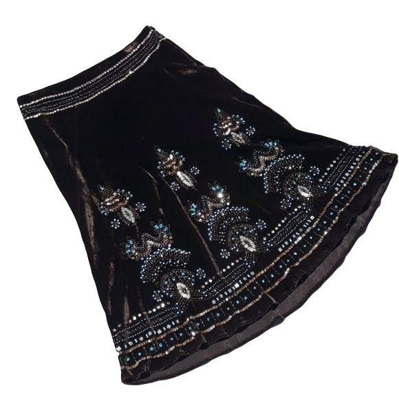 Vintage Vtg 90 Carole Little Brown Velour Maxi Skirt Sz L Native Tri Size 34" / US 12 / IT 48 - 1 Thumbnail