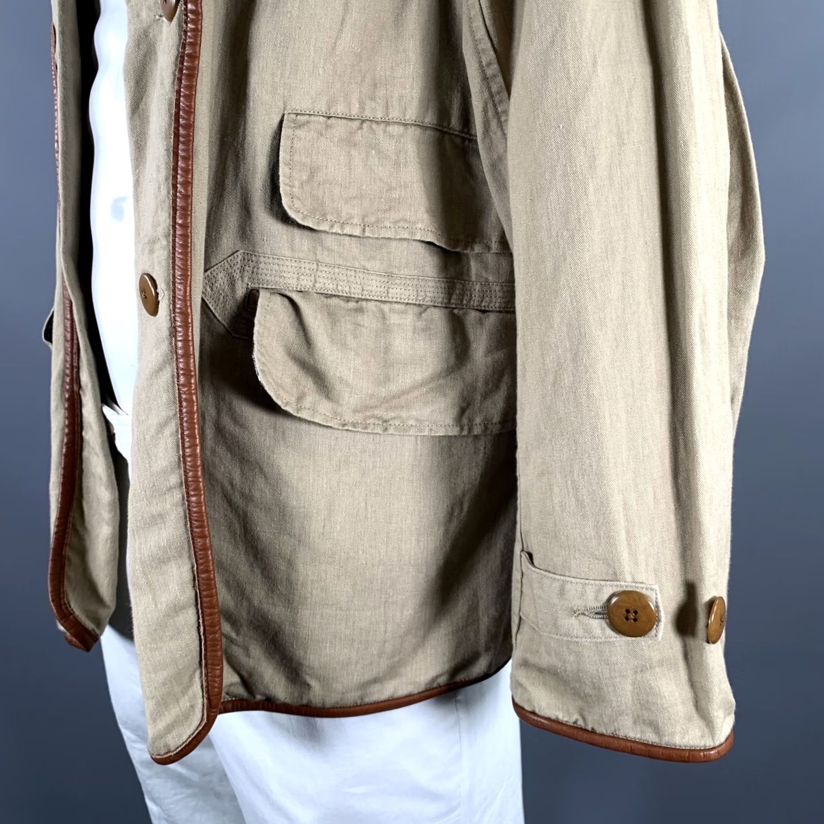 Kapital KAPITAL Jacket Khaki Cotton Hemp Leather Trim Notch Lapel XL Men Size US XL / EU 56 / 4 - 5 Thumbnail
