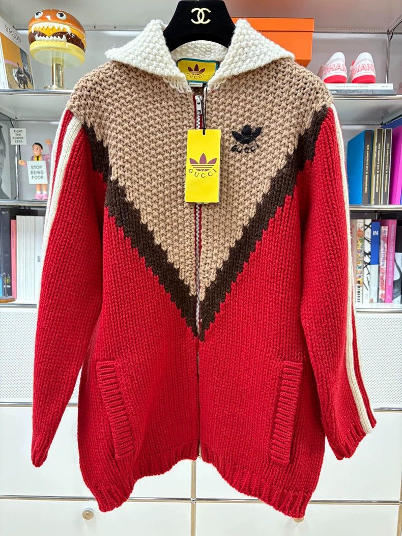 Gucci gucci x adidas red brown knit zip jacket-dmc Size US XXS / EU 40 - 1 Thumbnail